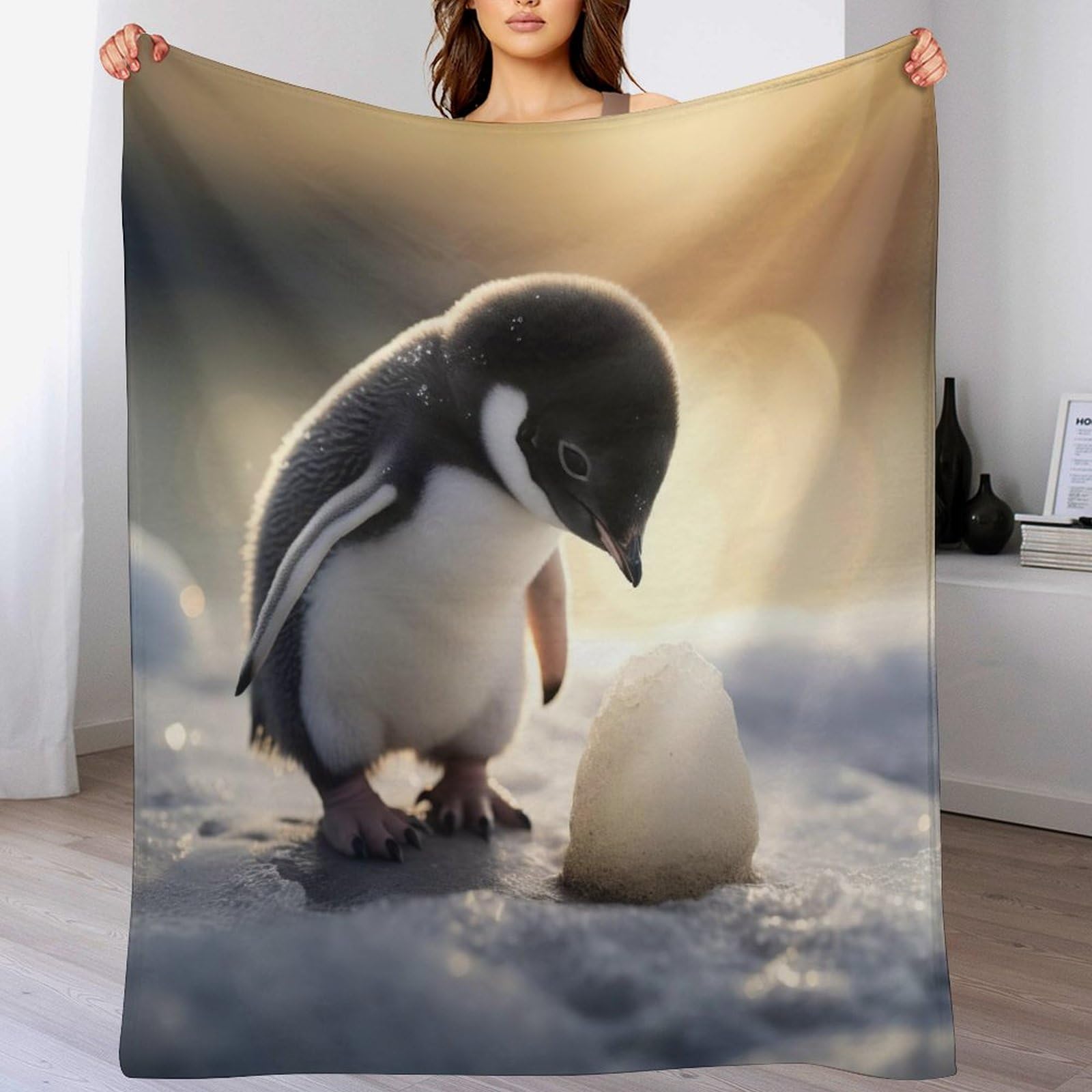 Couverture manchot impression 3D en polaire pour lit d'enfant 100x130cm