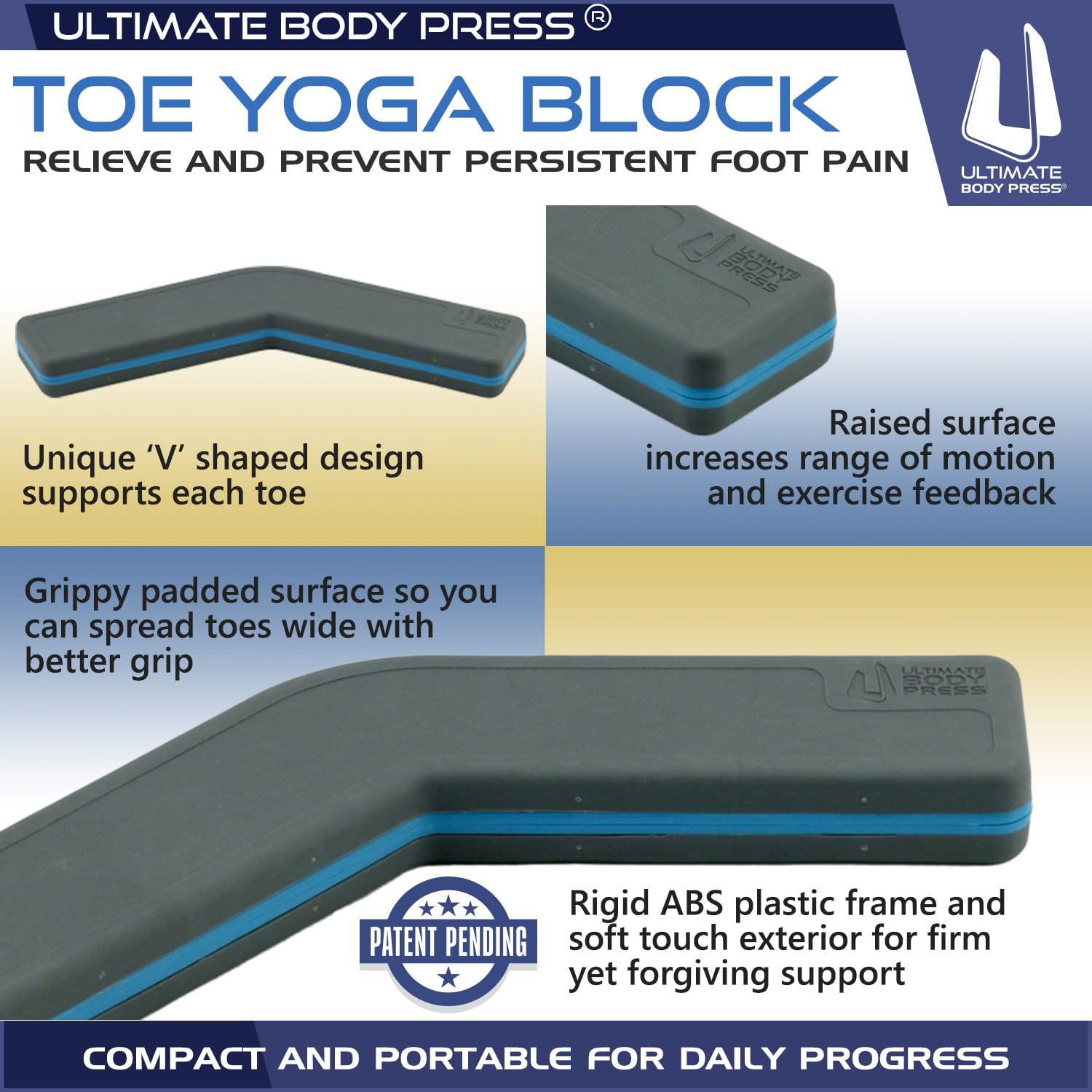 Plantar Fasciitis Relief & Toe Flexibility Exercise Block - Toe Yoga Step by Ultimate Body Press