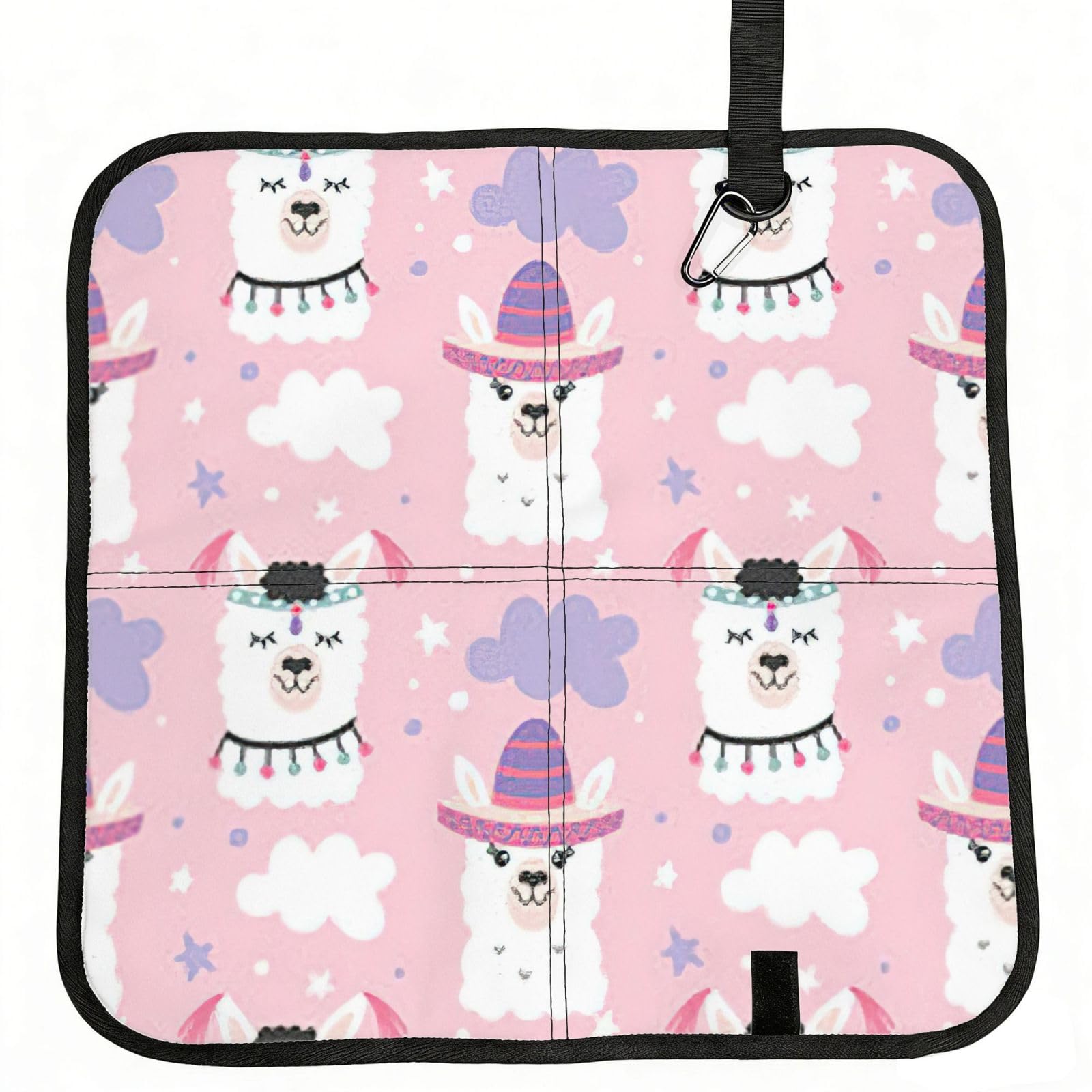 eeprty Cartoon Llama Alpaca Printed Portable Seat Cushion Strap, Foldable Pad for Stadium Bleachers Hiking Travel