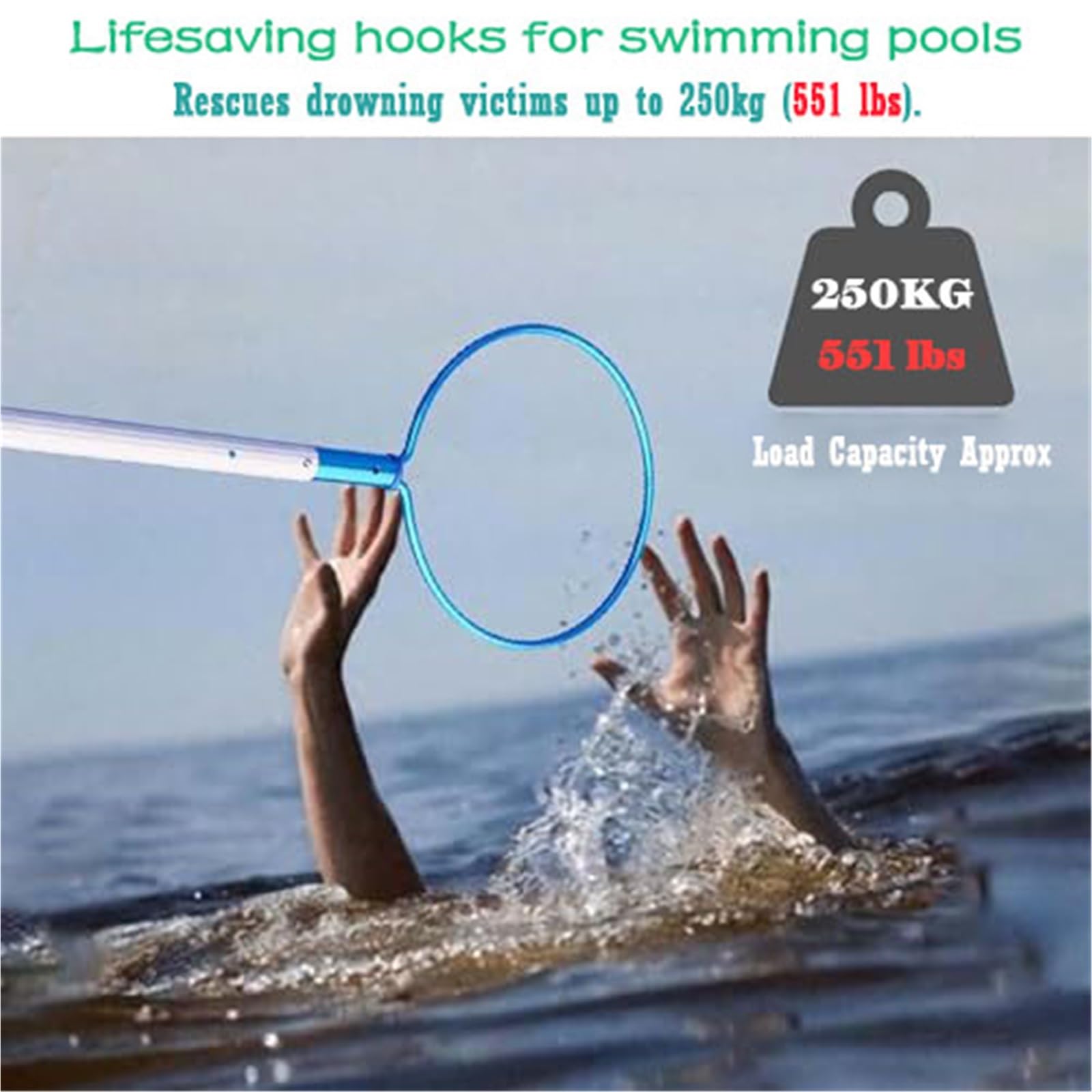 Générique Perche de Sauvetage télescopique avec Crochet - Outil de Sauvetage Aquatique d'urgence pour Le Sauvetage en Cas de Noyade, équipement de Sauvetage Essentiel pour Les piscines, la Navigation