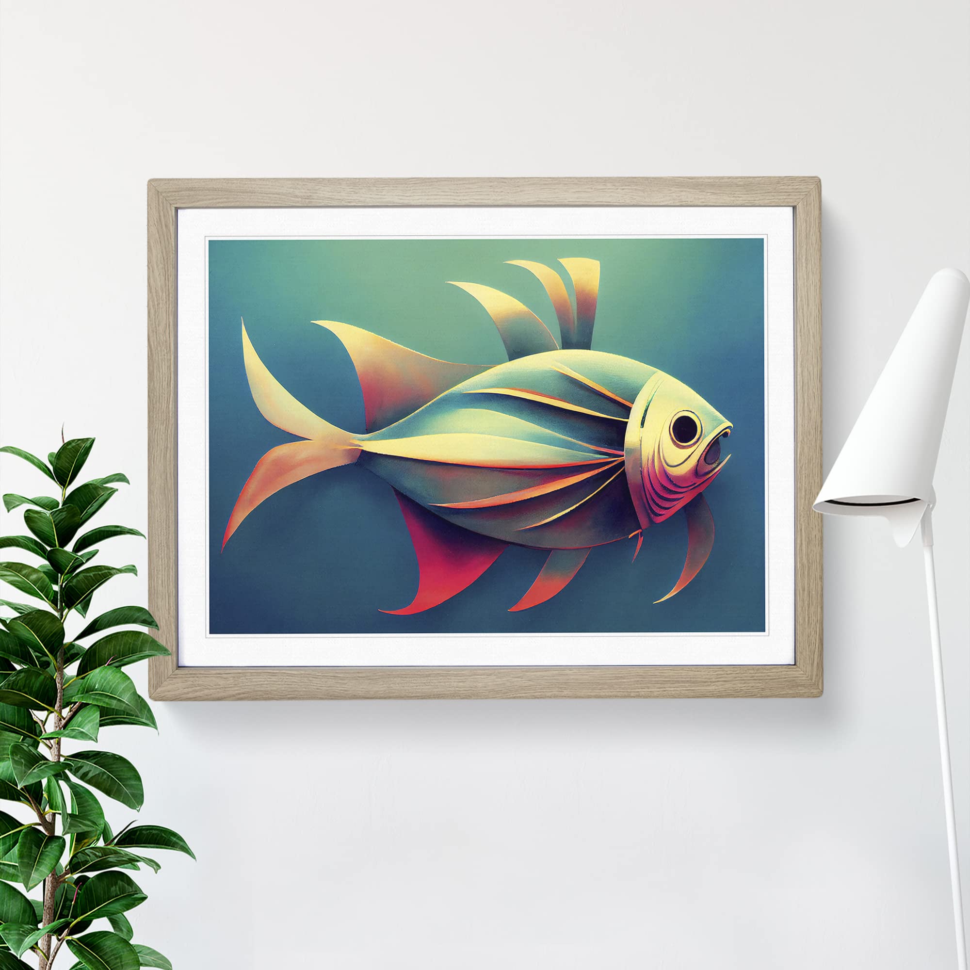 Epic Fish Abstract WHT Framed Print, Oak, A3 (46 x 34 cm) - Image 3