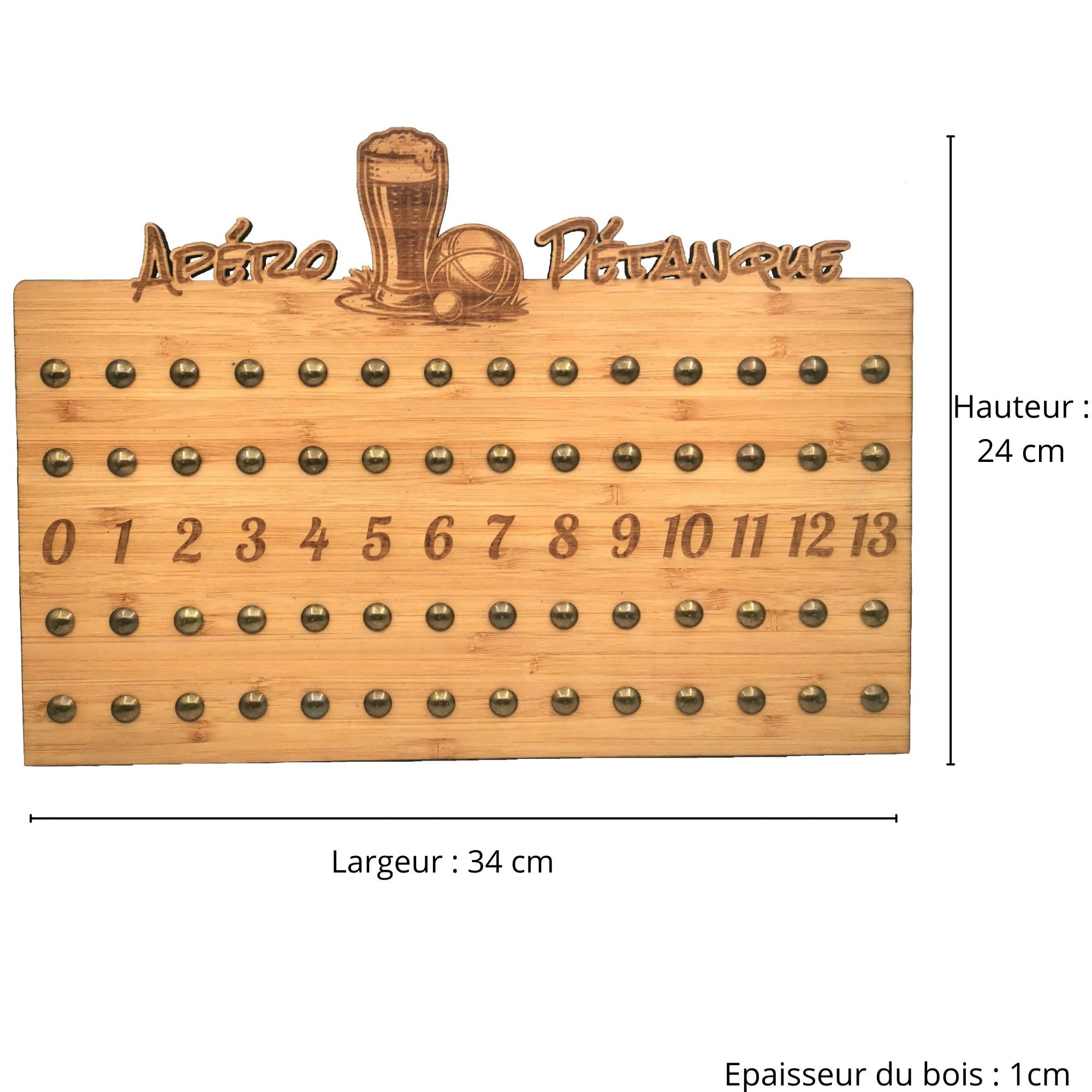 Tit'Adel Compteur de Points Pétanque 4 Joueurs - Tableau de Score en Bois avec 4 Pions Magnétiques - Fabrication Française