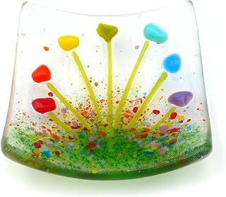 Rainbow flowers fused glass trinket bowl, wild flowers, mothers day, uplifting, gift for mum, fantasy flower garden, cottage garden