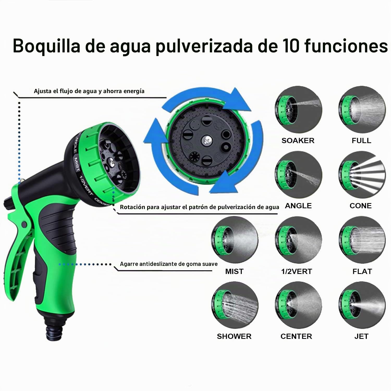 Manguera de Jardín de 200FT/60M, Manguera de Jardín Extensible con Conectores de 3/4" y 1/2", Antitorsiones y Antifugas, Boquilla Rociadora de 10 Funciones para Riego de Jardines y Lavado