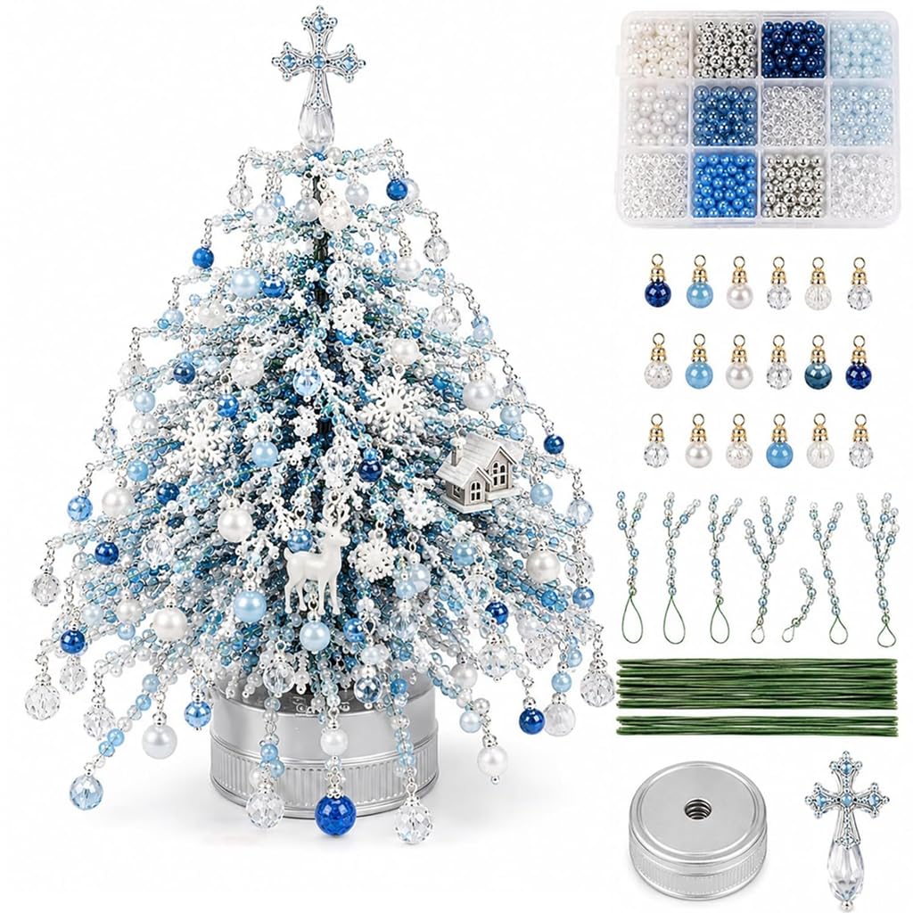 DIY Beaded Christmas Tree Kit, Beading Kits with Colorful Beads & Ornaments