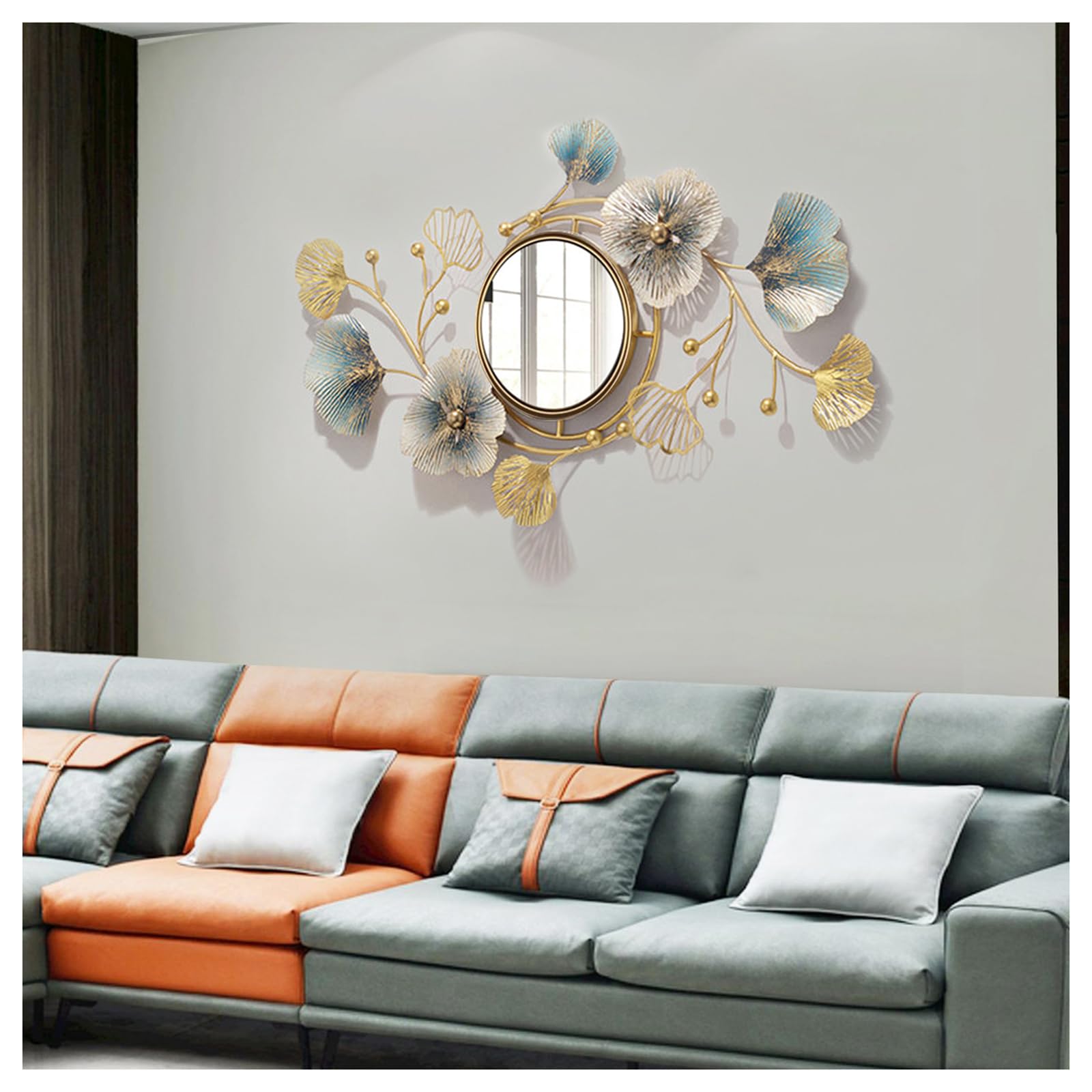 Specchi da parete in metallo, grandi specchi da parete a forma di foglia di ginkgo, grande specchio decorativo da parete, 3D, creativo, moderno, da appendere, per soggiorno, camera da letto, ingresso