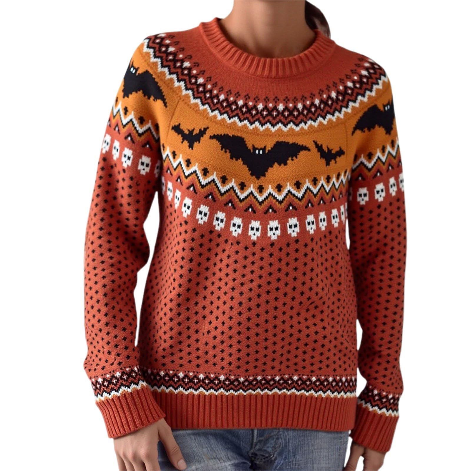 Christmas Sweaters for Women Fair Isle Xmas Print Long Sleeve Crewneck Jumper Oversized Loose Fit Casual Pullover Fall