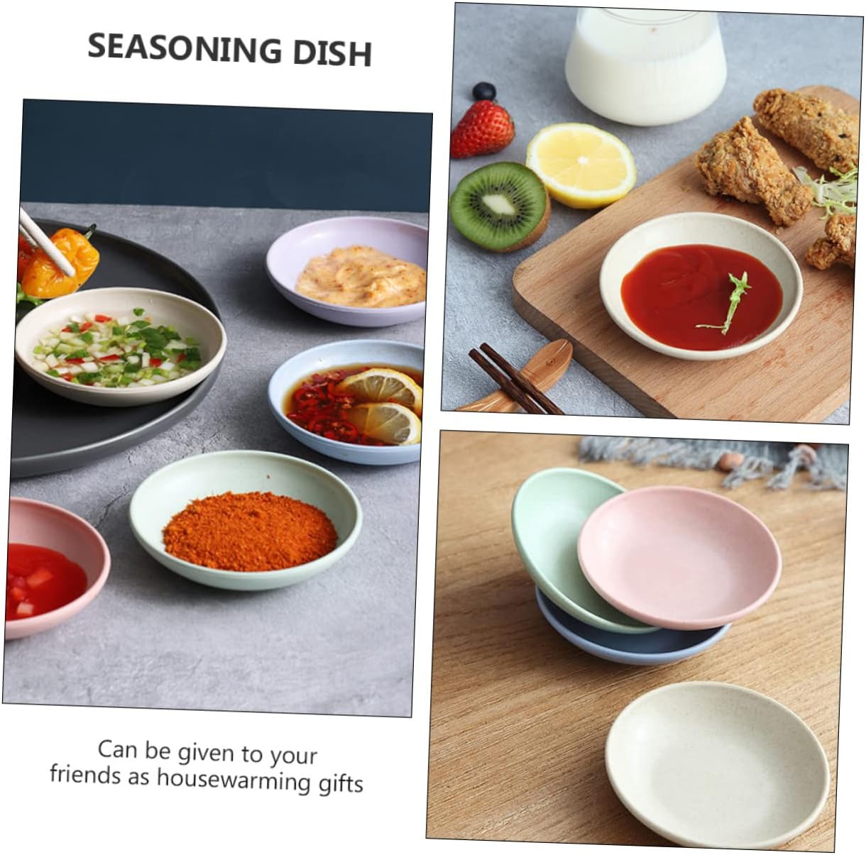 Hemoton 12pcs Assorted Color Wheat Straw Sauce Dipping Plates Seasoning Dishes for Sauces Vinegar and Side Dishes Easy to Clean and Non-staining