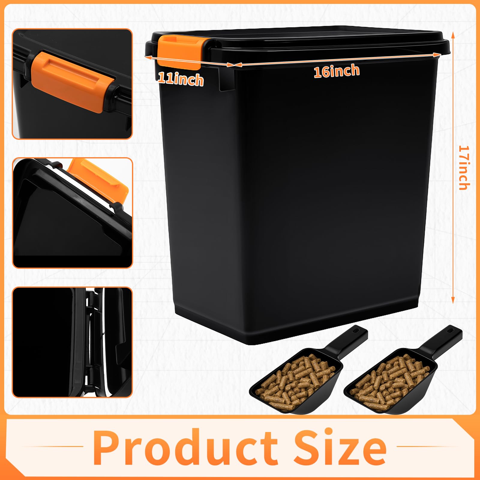 Maxdot Set di 3 contenitori secchi per pellet da 15 kg, con palette ed etichette, accessori per griglia, contenitori per pellet di legno, con adesivi aromatici, ermetici per pellet per grill