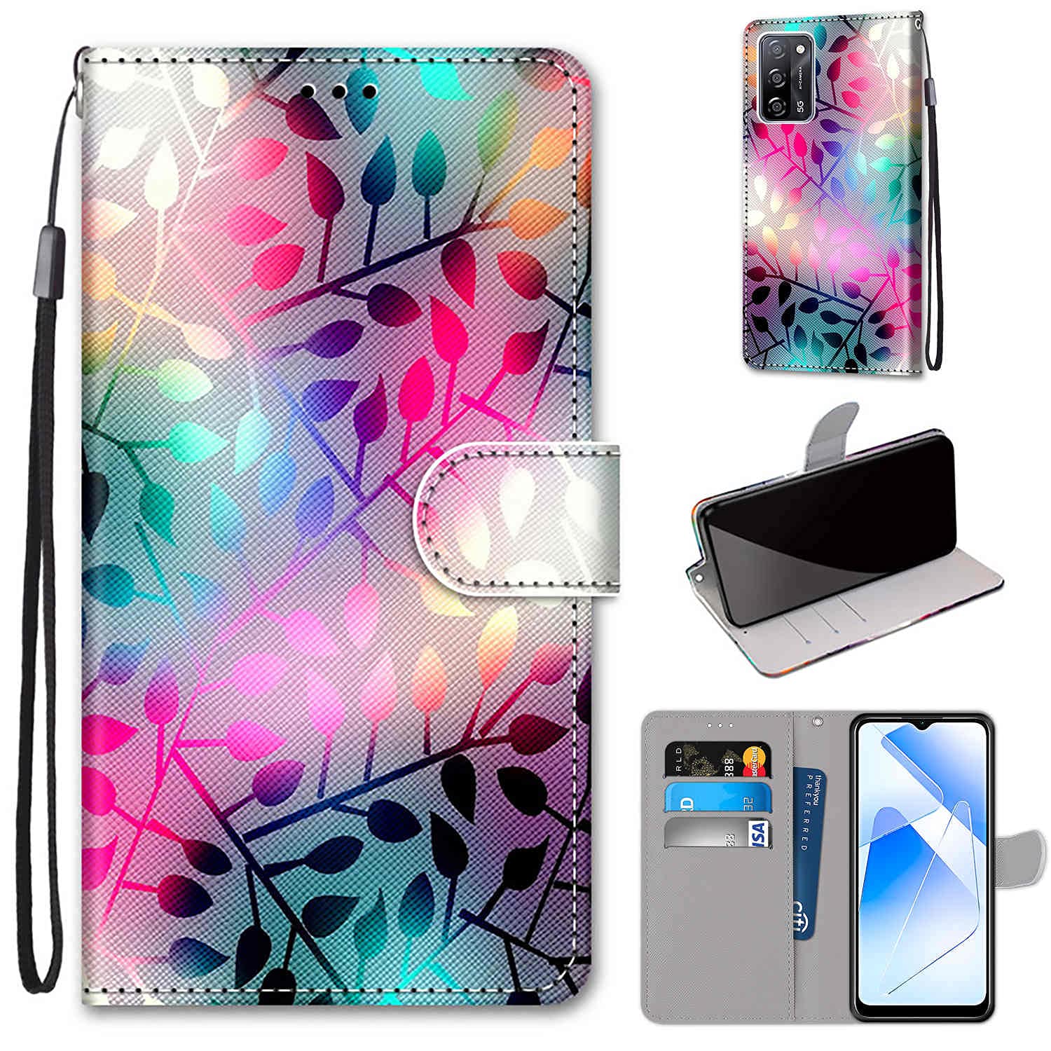 DiaryTown 2 Pezzi Cover per OPPO A16 / A16S / A55 5G / A54 4G Custodie Liquido Nero Case Bello Disegno Antiurto Protettivo Ultra Slim TPU Cover Gomma Custodia per OPPO A54S - Lupo & Leone D'Oro