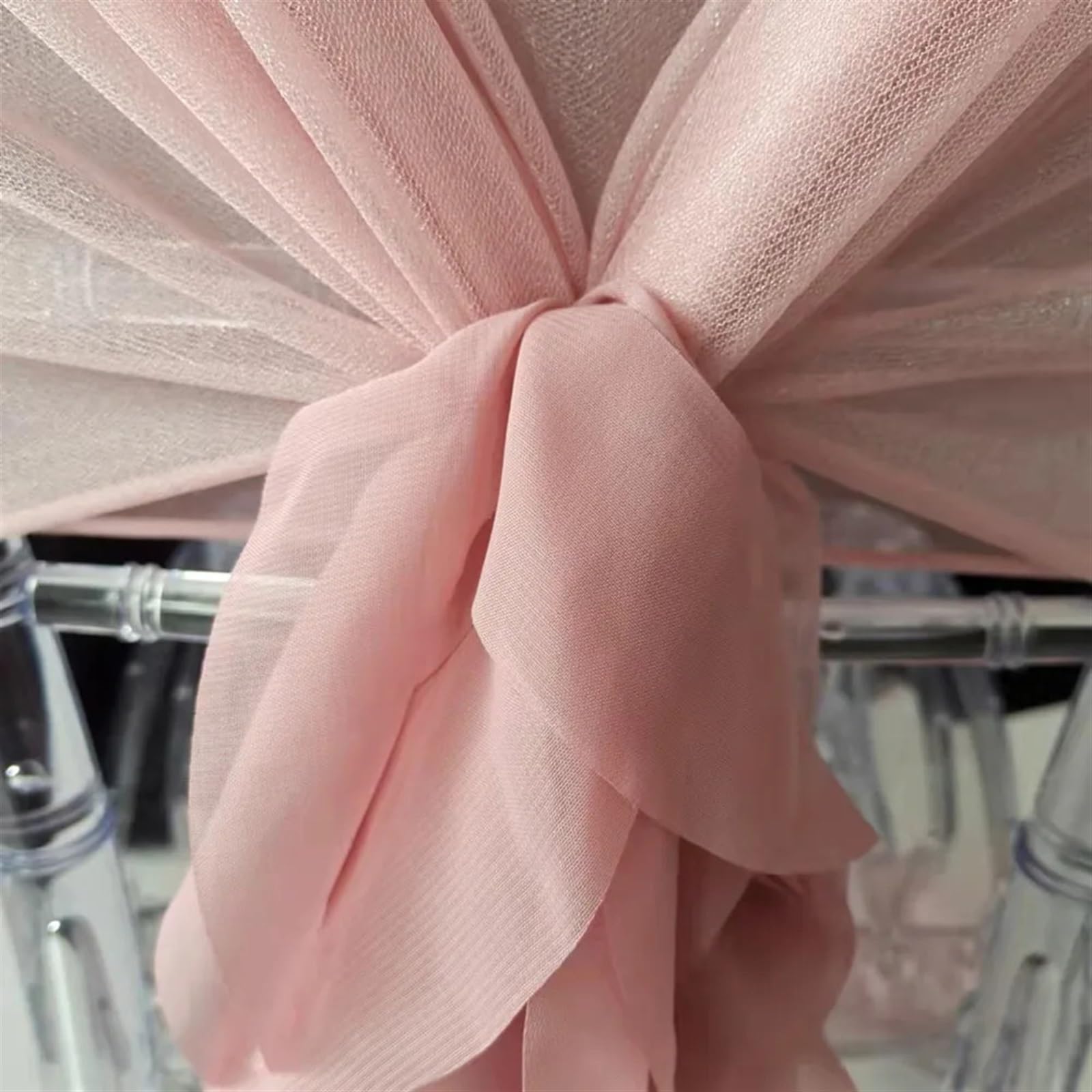 Netzhaube und Chiffon-Rüschen-Stuhlkappe, Schärpe, Blush Pink, Weiß, Blau, Hochzeits-Party-Dekoration, 12 Stück (Blush Pink 105 Stück)