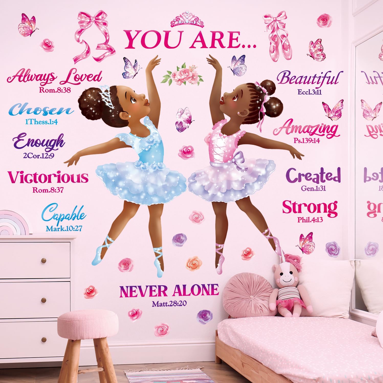 DECOWALL SG2-2319 Black Girl Magic Ballerina Wall Stickers Decals Afro Art Women Inspirational Bedroom Nursery Gift Beautiful playroom Kids décor Baby Butterfly Decoration Motivational Room