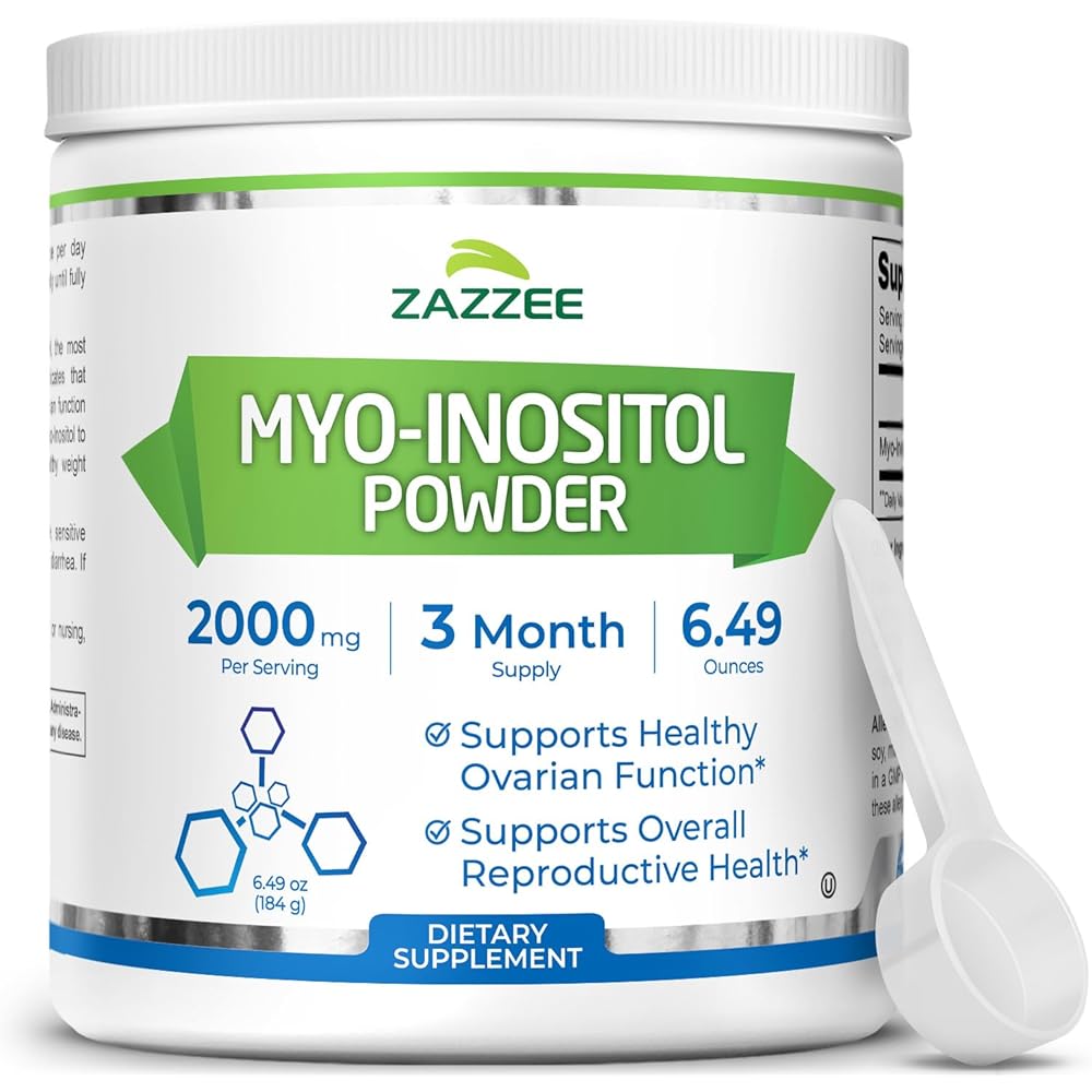 Zazzee Myo-Inositol Powder, 3 Month Supply, 92 Servings, 2000 mg per Serving, Free Scoop for Exact Dosage, 6.49 Ounces, 100% Pure, All-Natural Fertility and Reproductive Support, Vegan, Non-GMO