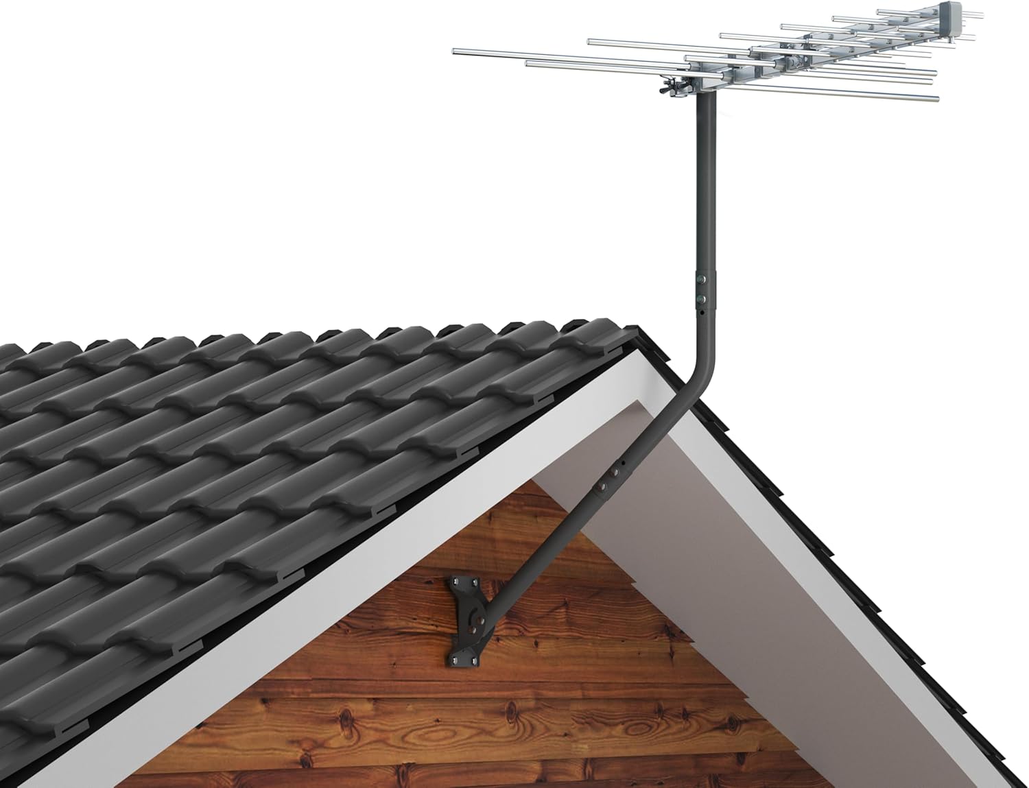 CEKAY Universal Mounting Pole (1 1/2" Dia x 51" L) – J Pole Mount for Antenna, Starlink Dish & Weather Station – Adjustable Pivot/Lock Bracket for Wall, Eave, Roof – Powder-Coated, Corrosion-Resistant