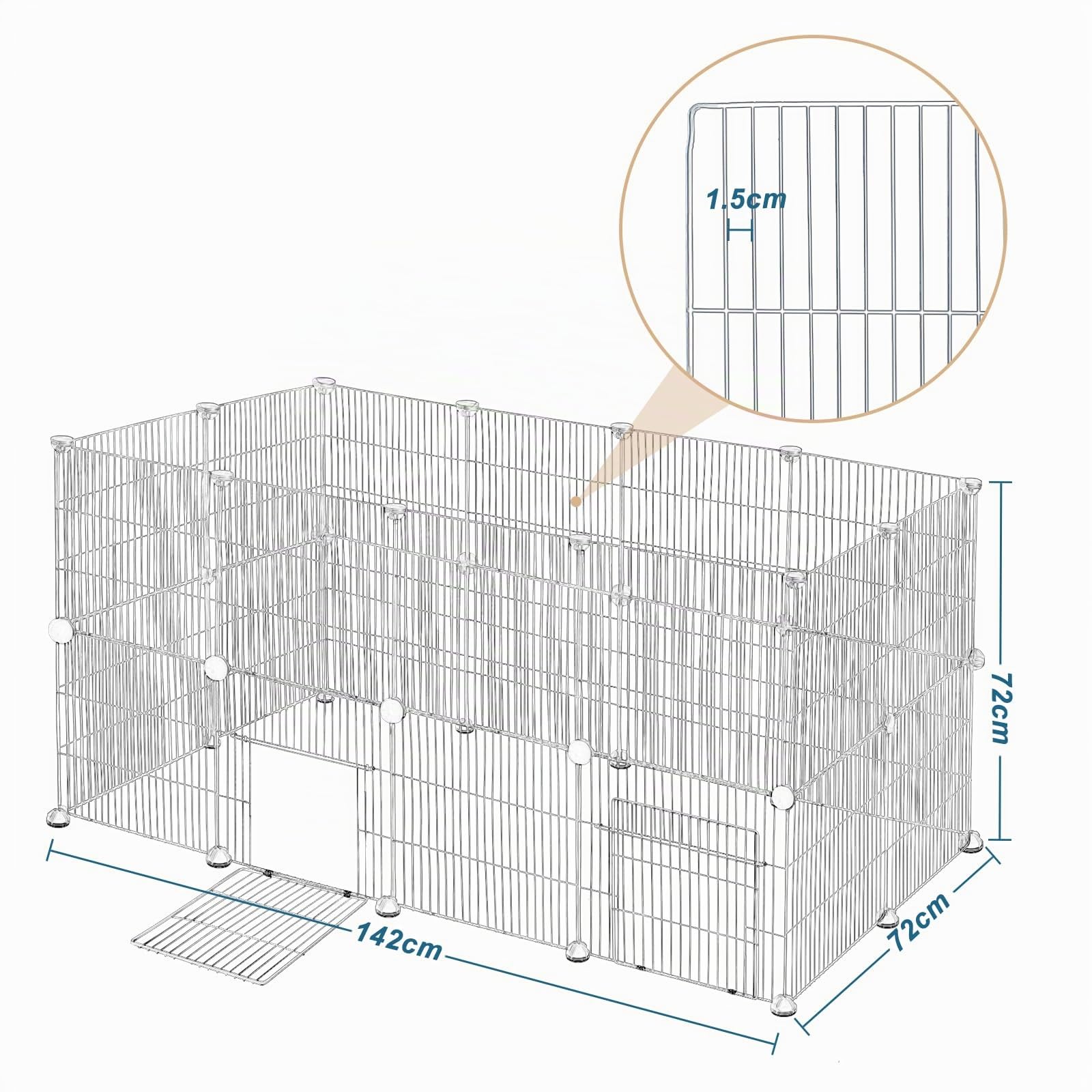 EUGAD Jaula para Animales Pequeños, DIY 24 Paneles Valla Metálica Modulare con Puerta, Blanco Parque para Conejos Vallas para Conejos Jaula para Mascotas Hámster Gatito Cachorros 142x72x72 cm