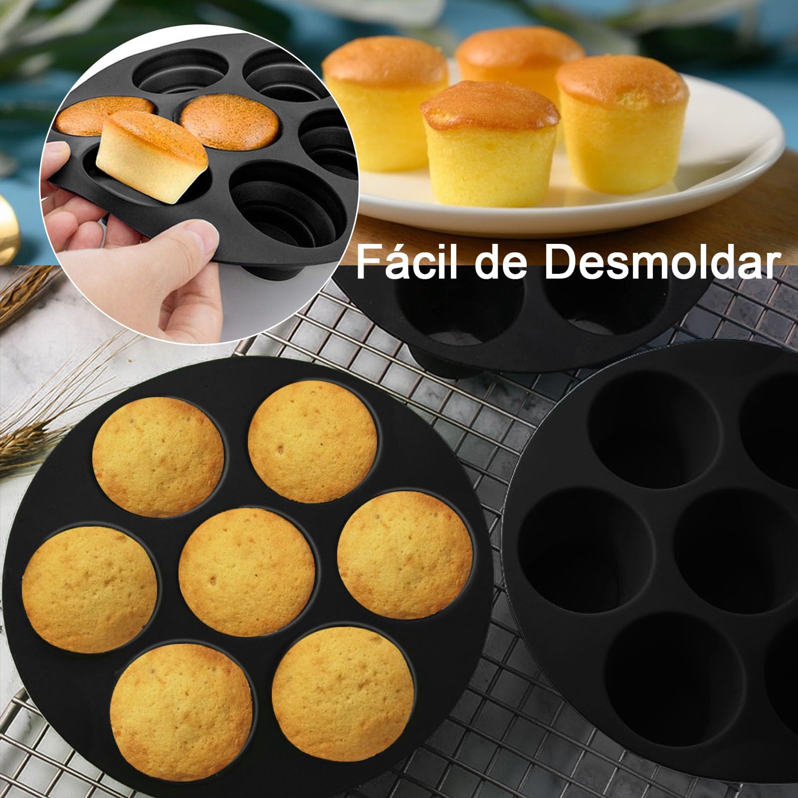 ZOCONE 2 Piezas Silicona Moldes Magdalenas para Air Fryer Molde Muffins Horno para 7 Magdalenas Antiadherente Bandejas Horno Muffins Pequeño para Cupcake Magdalenas (21cm)