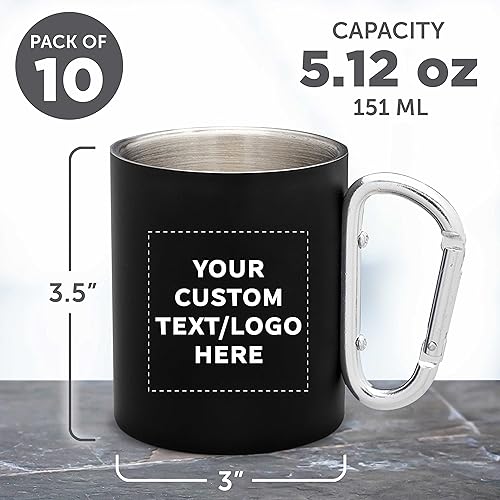 Miniatura 85 de Tazas personalizadas de acero inoxidable con asa de mosquetón, 10 onzas, juego de 10, paquete personalizado a granel, perfectas para café