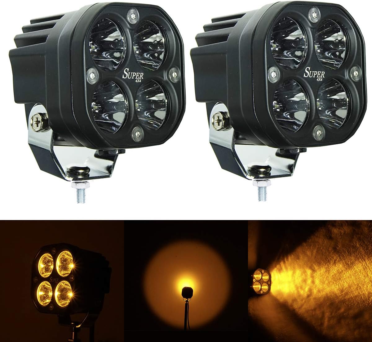 Amber 3Inch 40w Led Pods Light Bar Spot Cree Led Driving Lamp Cube Yellow for Off Road Jeep Ford Truck Boat Pickup ATV UTV Forklift SUV Motorcycle Fog 12V24V Scooter Tractor RV Bike Motor (Pack of 2)