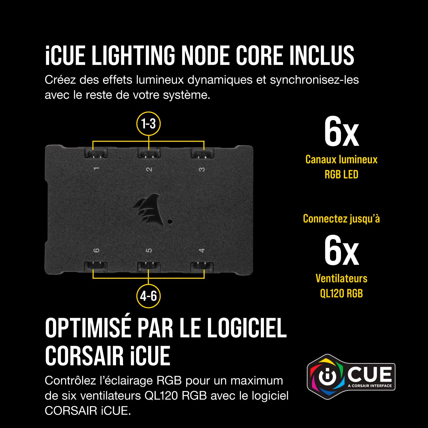 Corsair iCUE QL120 RGB, Ventilateur LED RGB PWM 120 mm (102 LED RGB Paramétrables Individuellement, Allant jusqu’à 1 500 TR/Min, Faible Bruit) Lot de Trois Ventilateurs avec Lighting Node CORE - Blanc