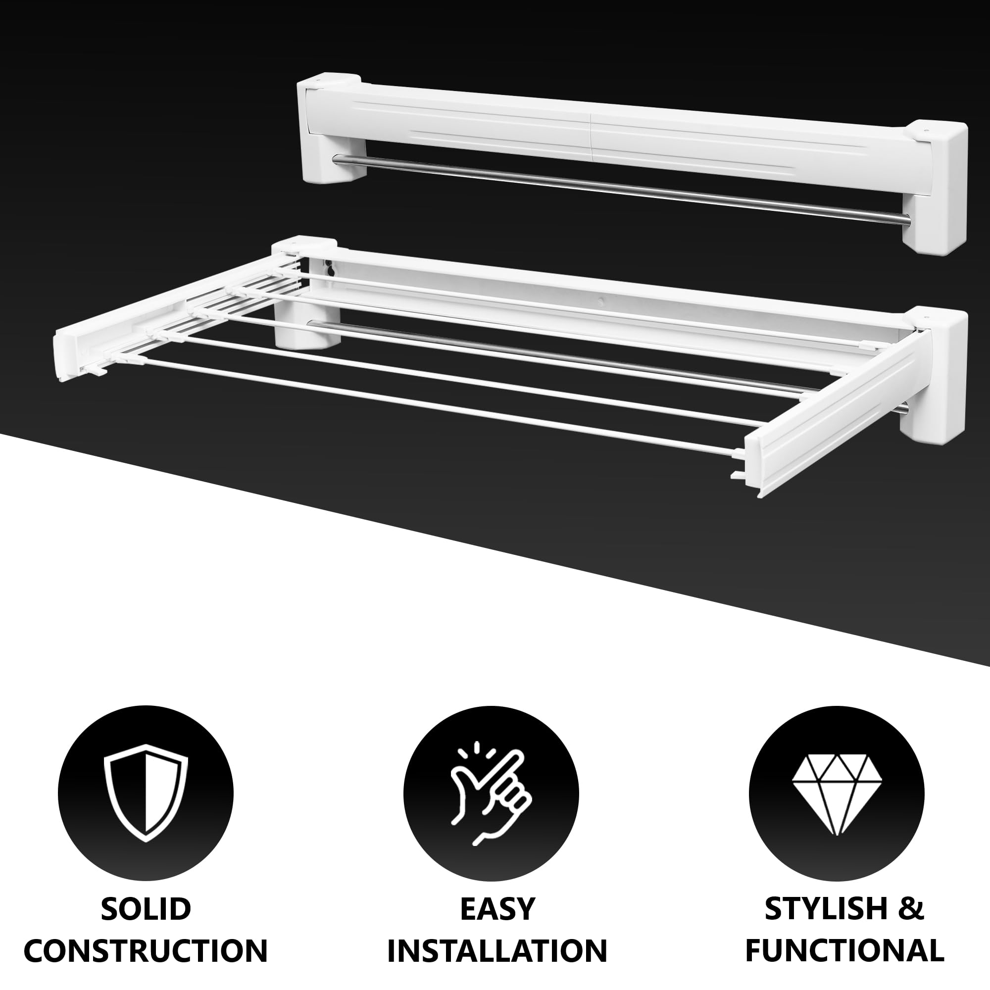 Vonia Stendibiancheria da parete - in alluminio di alta qualità - lunghezza - montaggio a parete - stendibiancheria pieghevole (Bianco, 70 cm)