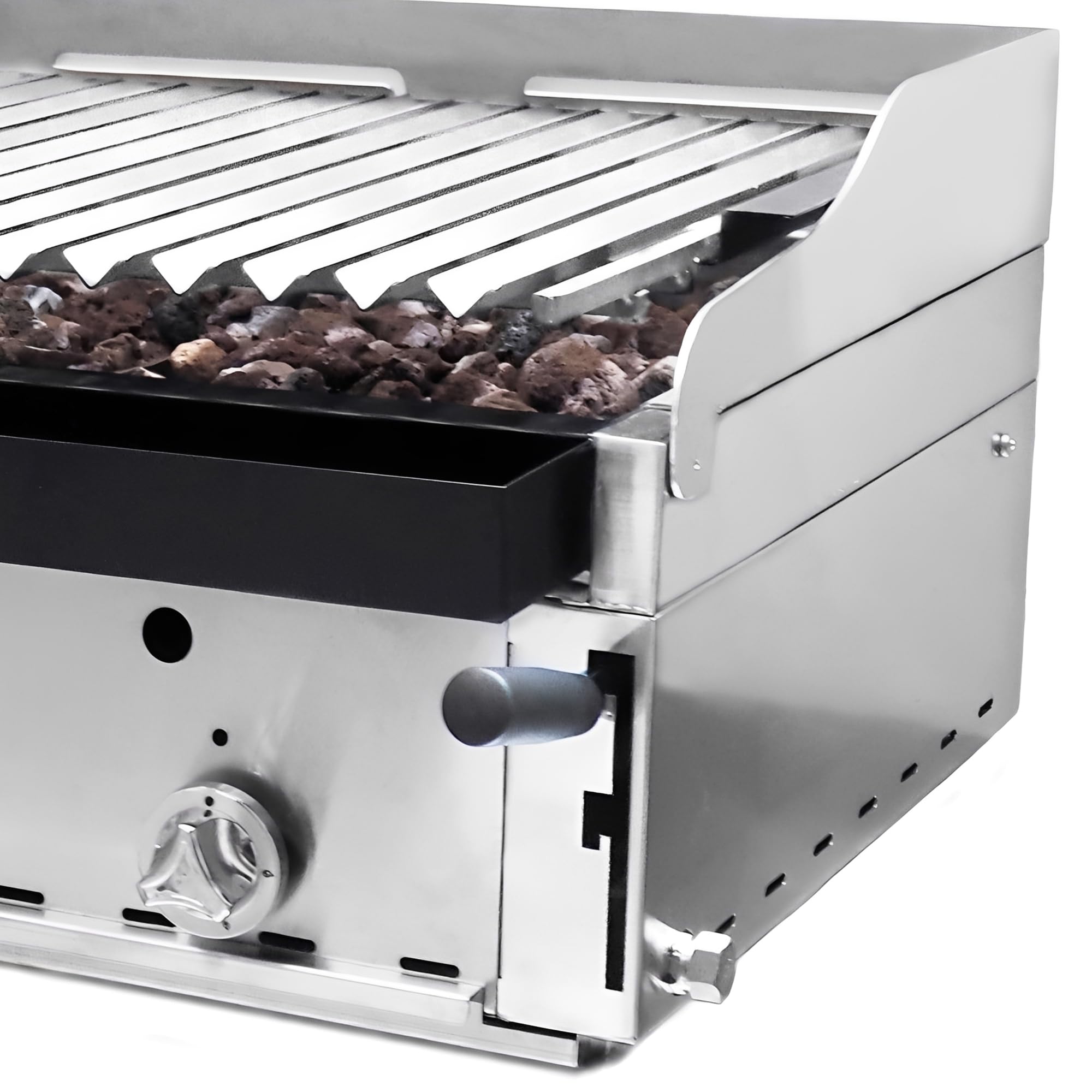 MBH Barbecue a Gas Professionale in Pietra Lavica 35 cm Barbecue Industriale Griglia Acciaio Inox e Salopette per Bar, Ristorante e Alberghi
