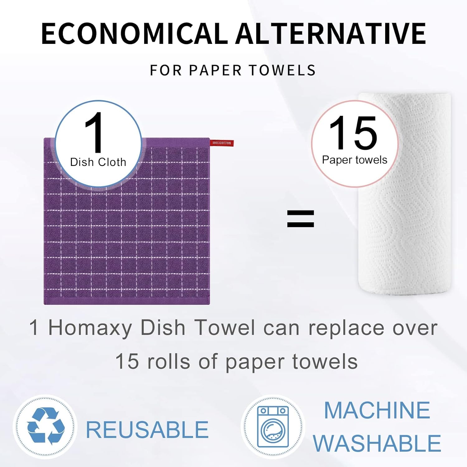 Homaxy 100% Cotton Terry Kitchen Dish Cloths, Ultra Soft and Absorbent Dish Towels for Kitchen, Suitable for Drying and Washing Dishes, 12 Pack, 12 x 12 Inches, Purple