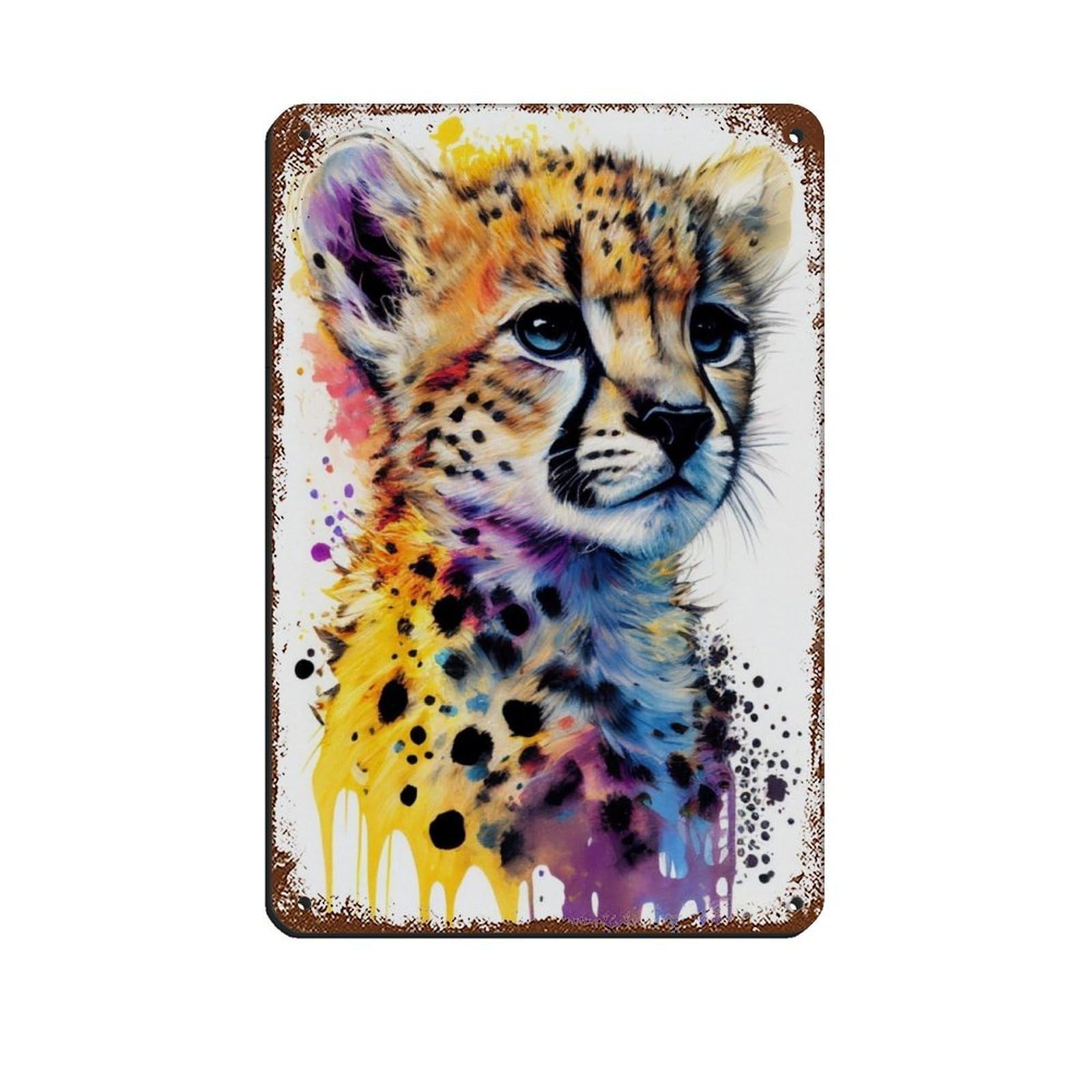 Watercolour Cheetah Portrait Poster（1） Retro Poster Metal Tin Sign Chic Art Retro Iron Painting Bar People Cave Cafe Family Garage Poster Wall Decoration 8x12inch(20x30cm)