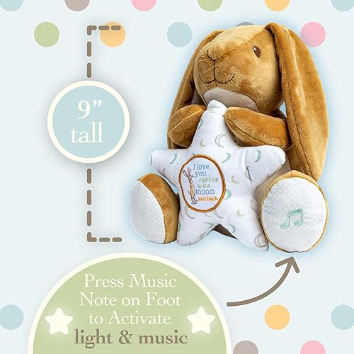 Miniatura 4 de KIDS PREFERRED Guess How Much I Love You - Peluche de conejo de liebre marrón nuez con luces calmantes multicolor y estrellas musicales que