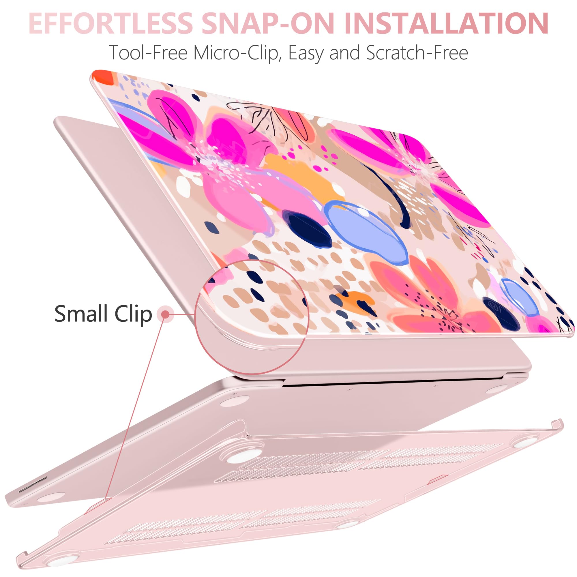 DONGKE Compatible avec MacBook Neo 13" 2026 A3404 A18 Pro puce et Touch ID Coque rigide en plastique avec protecteur de clavier, protecteur d'écran et bouchons de poussière, motif floral artistique