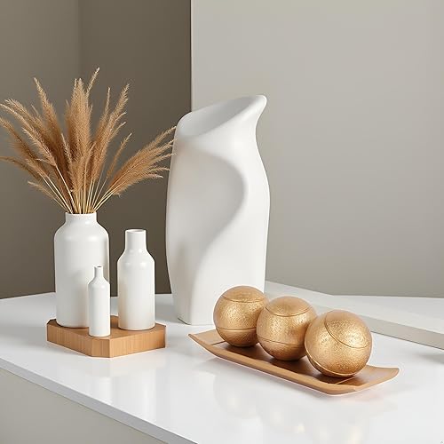 Miniatura 5 de XMGZQ Juego de bandeja decorativa pequeña y bolas de orbes, bolas decorativas doradas con cuencos de centro de mesa para mesa de café, sala de