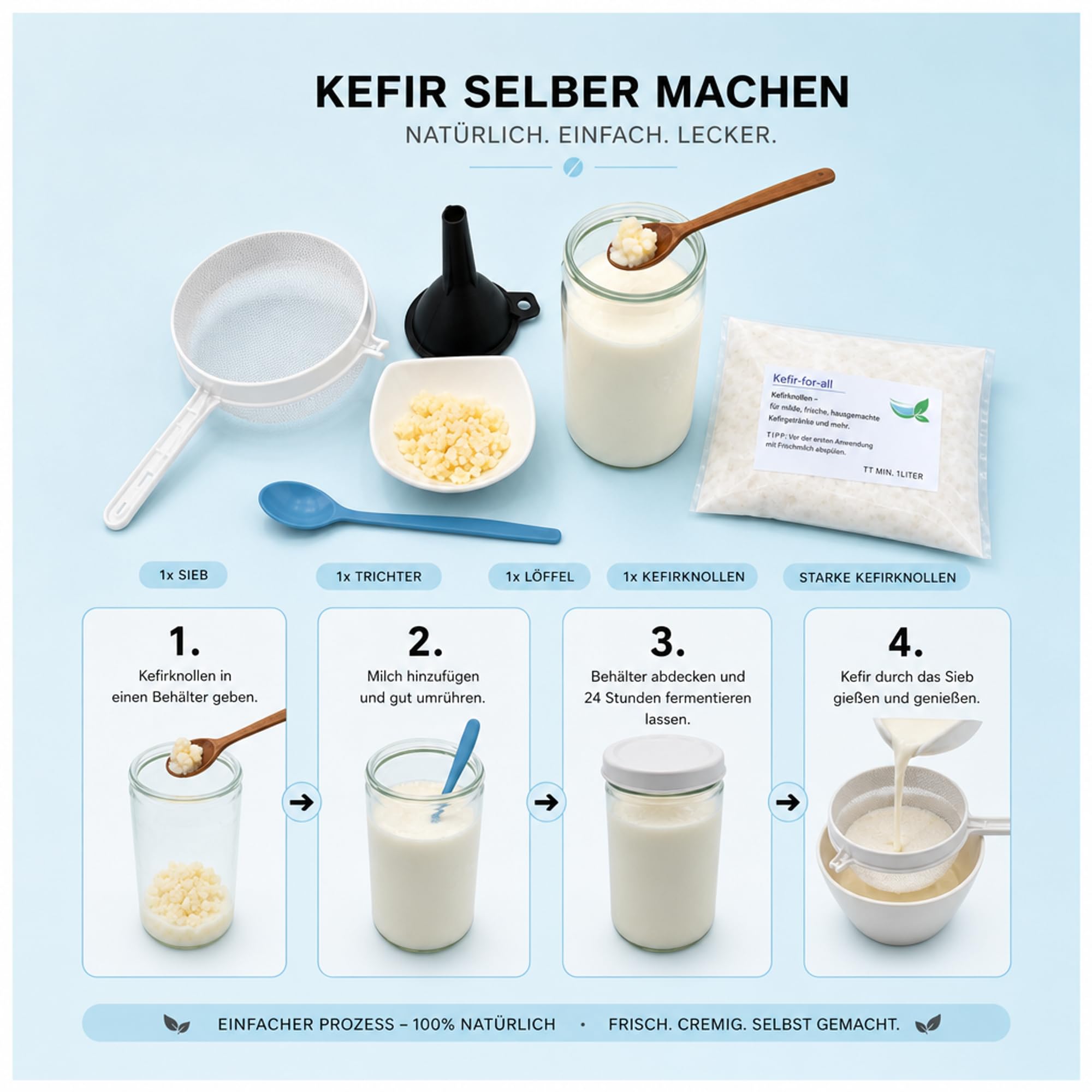 Starterset Milchkefir klein, Kefirknollen zur Herstellung von Kefir, aktiv und vital