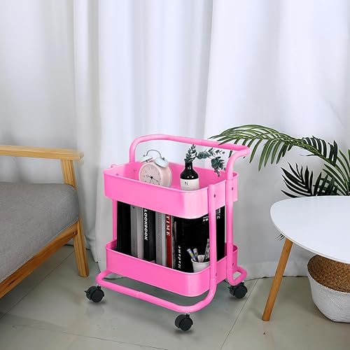 Miniatura 2 de Melody House Carrito organizador de almacenamiento de malla metálica de 2 niveles con asa y ruedas, carrito de almacenamiento multifuncional para