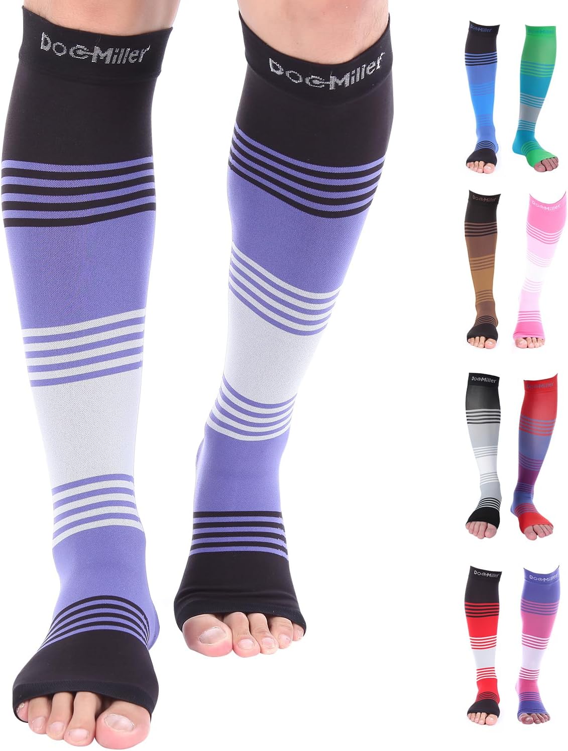 Doc Miller Toeless Compression Socks for Women & Men – Open Toe Calf Support Sleeves, 20-30mmHg Knee High, Lightweight & Breathable for Circulation, 1 Pair