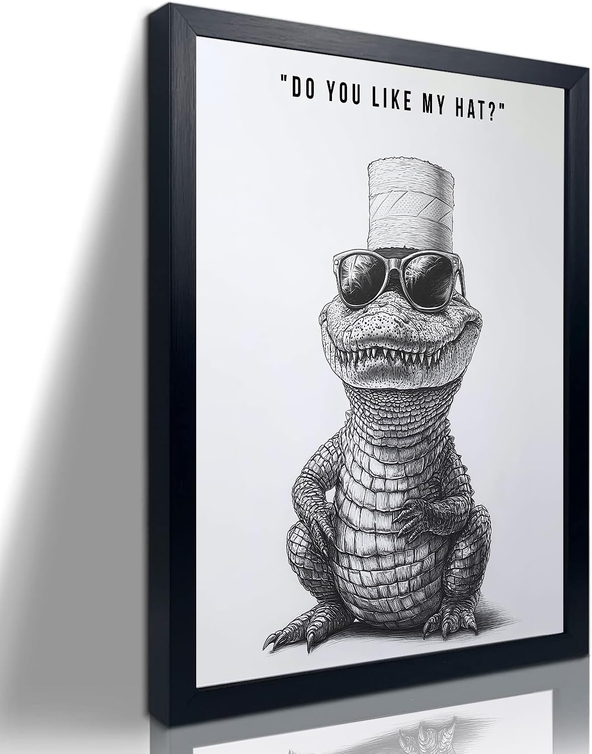 Framed Bathroom Wall Simple Decoration Fun Crocodile Wearing Toilet Paper Hat Black And White Frame Home Decoration Animal Canvas Printing Canvas Art