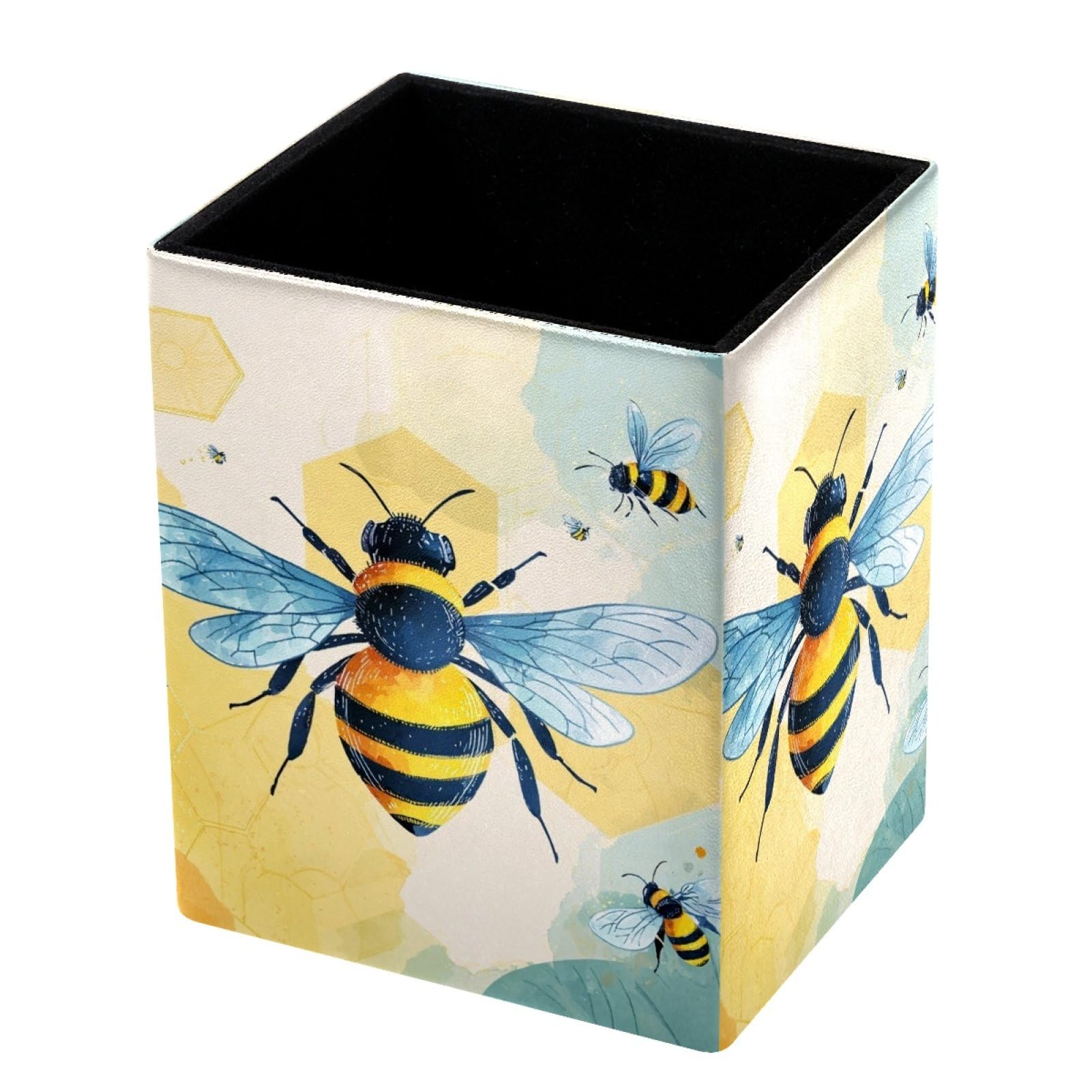FWJZDSP Desktop Pencil Holder, Cute Bee Rectangular Pencil Cup, Pencil Storage Bag Office Desk Supplies Case for School