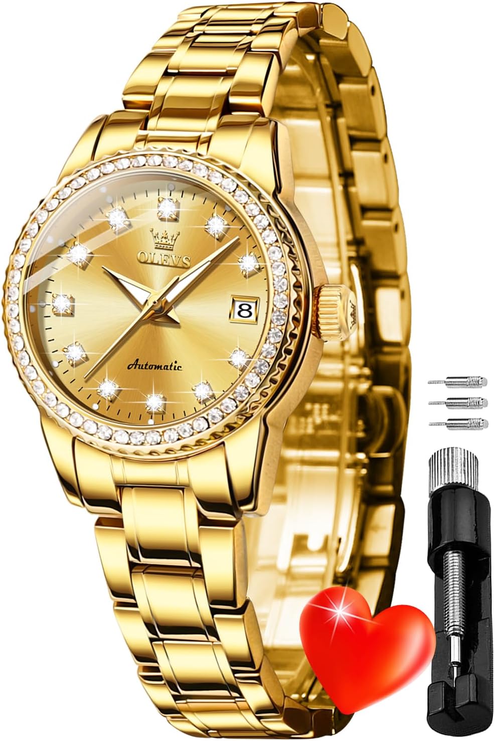 Womens Diamond Watches Automatic Mechanical Gold Luxury Dress Ladies Self Winding Original Stainless Steel Wrist Watch