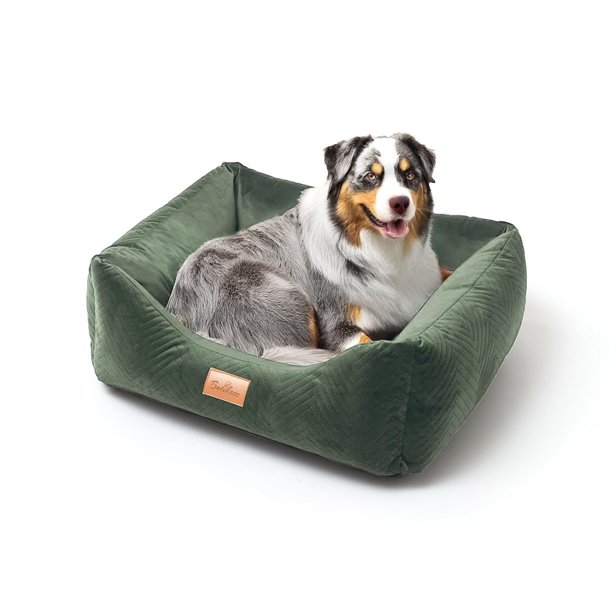 Exclusive Hundebett | Hundeliege, Hundekörbchen mit Kissen | Hundesofa für große Hunde | Große: XL - 100 x 79 x 22 cm | Farbe: Velvet Grün