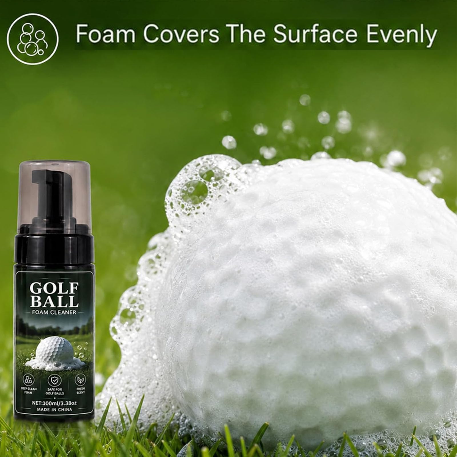 Tragbarer Golfball-Schaumreiniger, 3,38-Unzen-Spray, Tiefenreinigungsschaum für Grübchen, sofortiger Glanz- und Spin-Restaurator, Golfzubehör für unterwegs