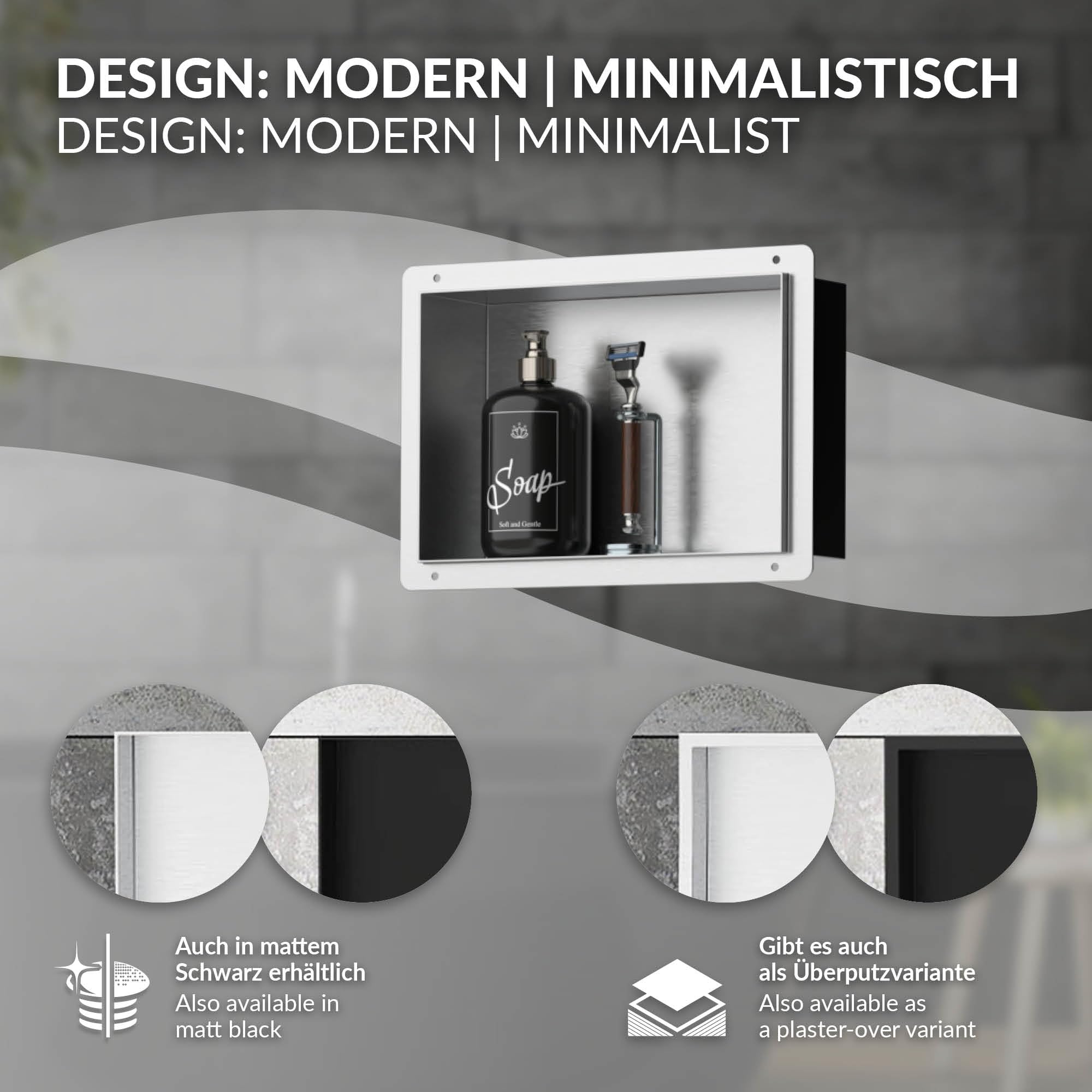 LuxeBath Nicho de Ducha de Acero Inoxidable 20x30x10cm cm Plata Marco de Pared sin Borde Empotrado Estante Integrado Instalación Flexible para Almacenamiento Organizador de Utensilios para Baño