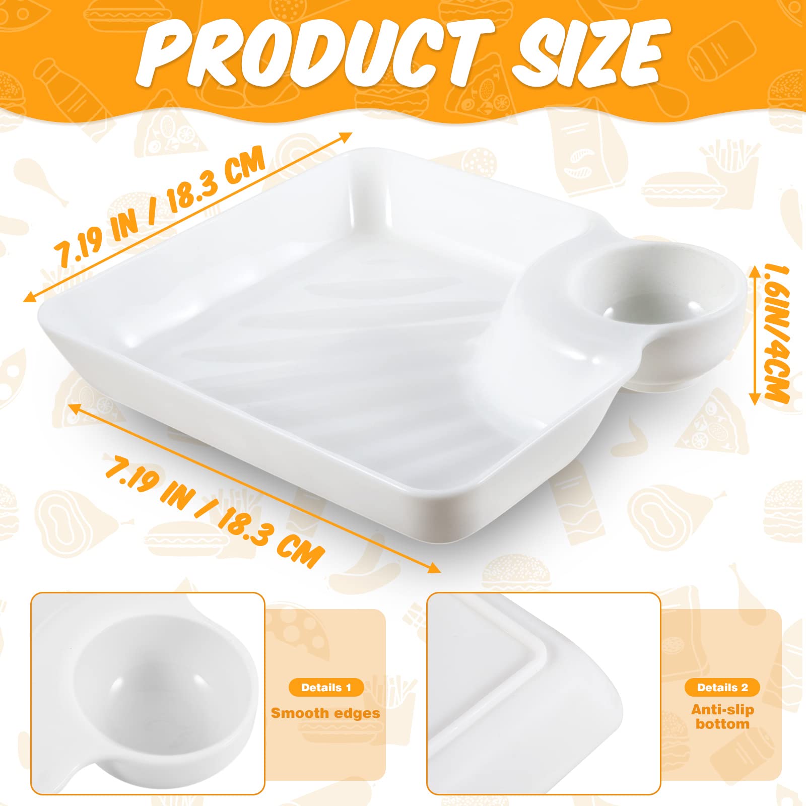 Plates With Sauce Compartment 8-Pack White Plastic Chip Dip