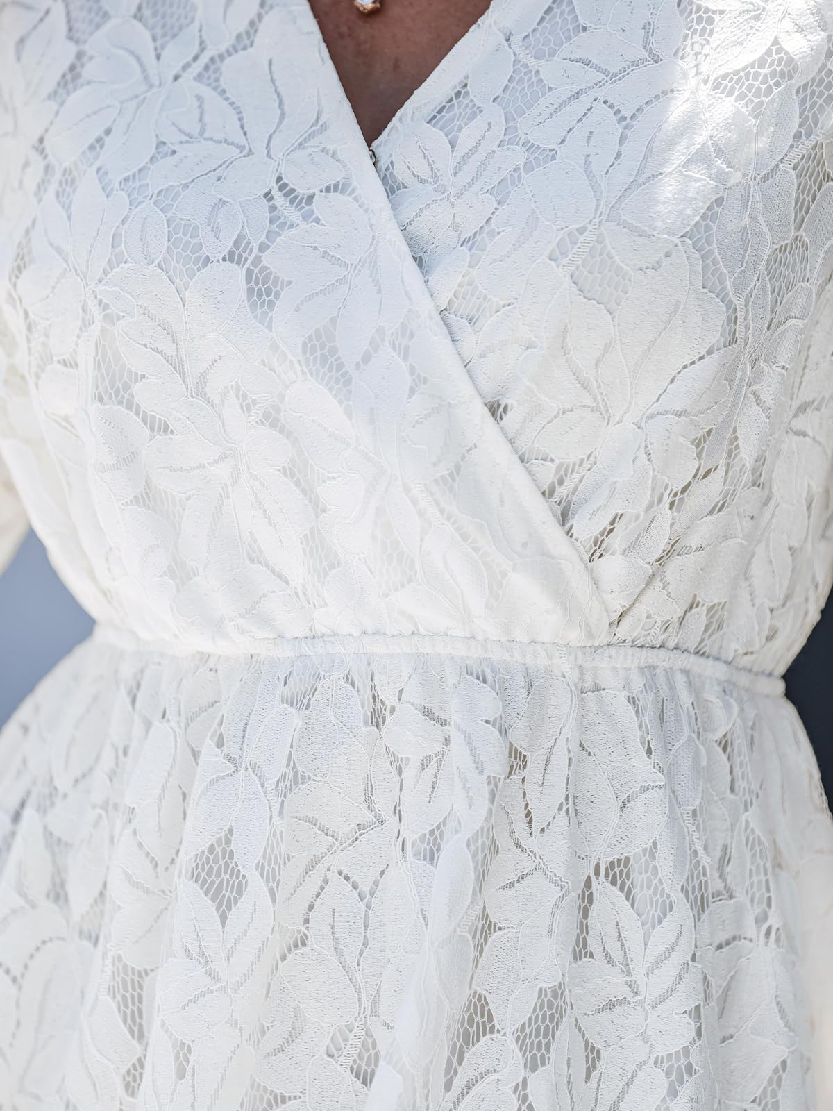 CUPSHE Vestido corto para mujer, de encaje, manga larga campesina, elegante para invitadas de boda, mangas campesinas, cuello en V, vestidos de fiesta