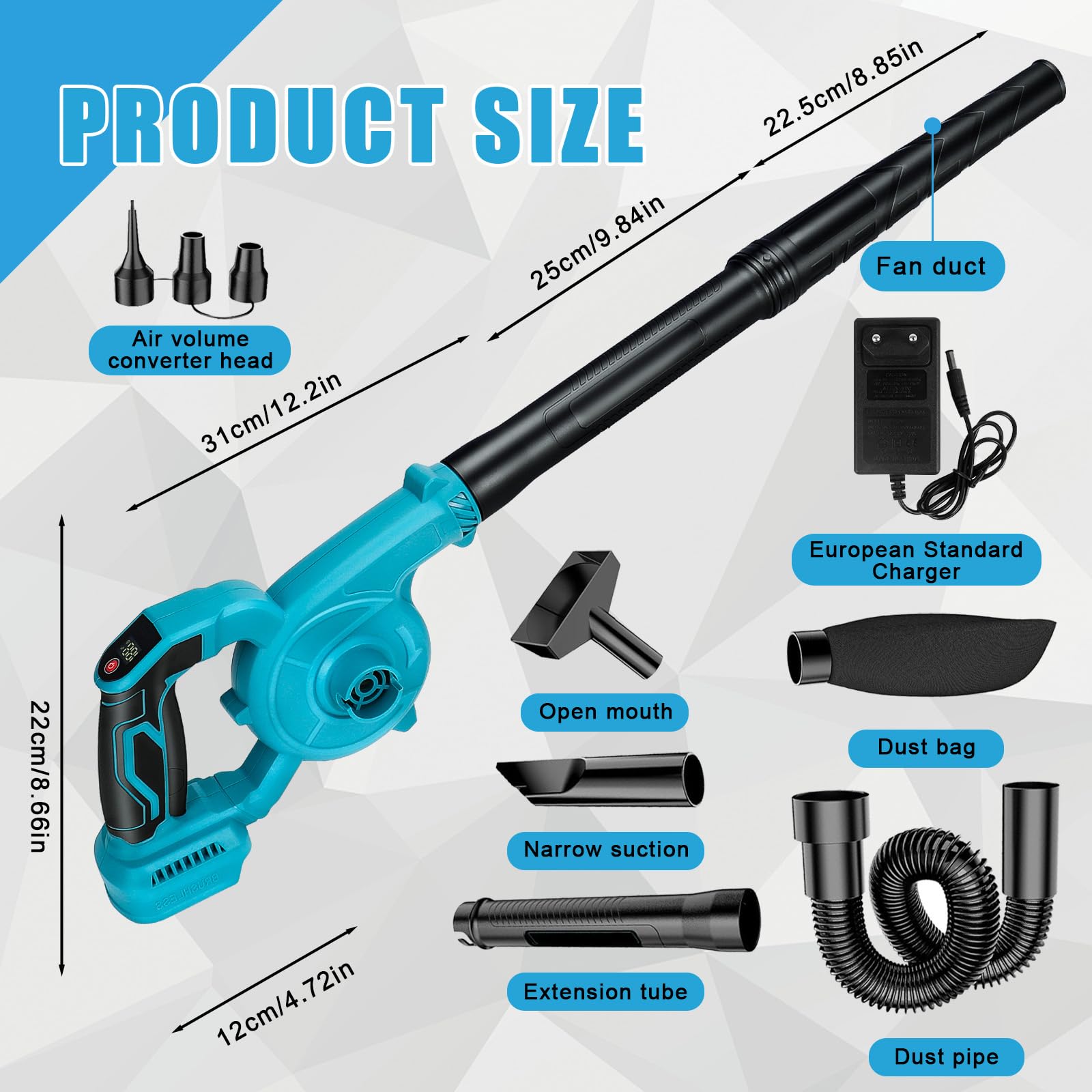 Soplador de hojas con batería Makita de 18 V, 230 MPH 2 en 1, soplador de hojas eléctrico y aspiradora, motor sin escobillas, 3 velocidades, soplador de hojas manual para jardín, hojas, nieve, sin