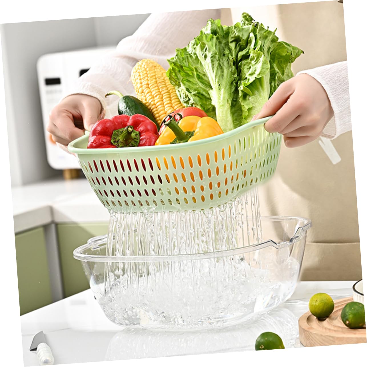 Colador de Cocina de Doble Capa 1 Juego de Plástico para Frutas y Verduras