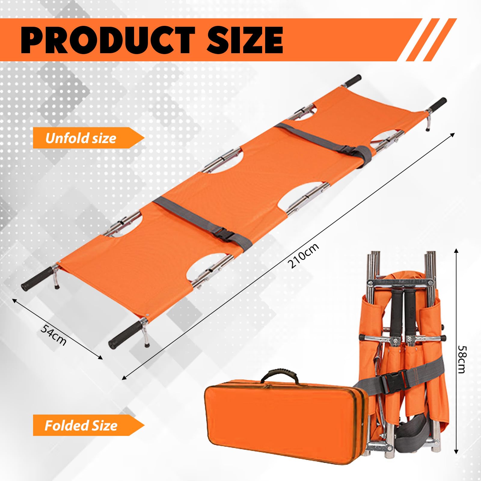 Brancard médical d'urgence pliable, brancard portable pour urgences médicales avec poignées robustes, brancard de premiers secours professionnel pour hôpitaux, cliniques, terrains de sport