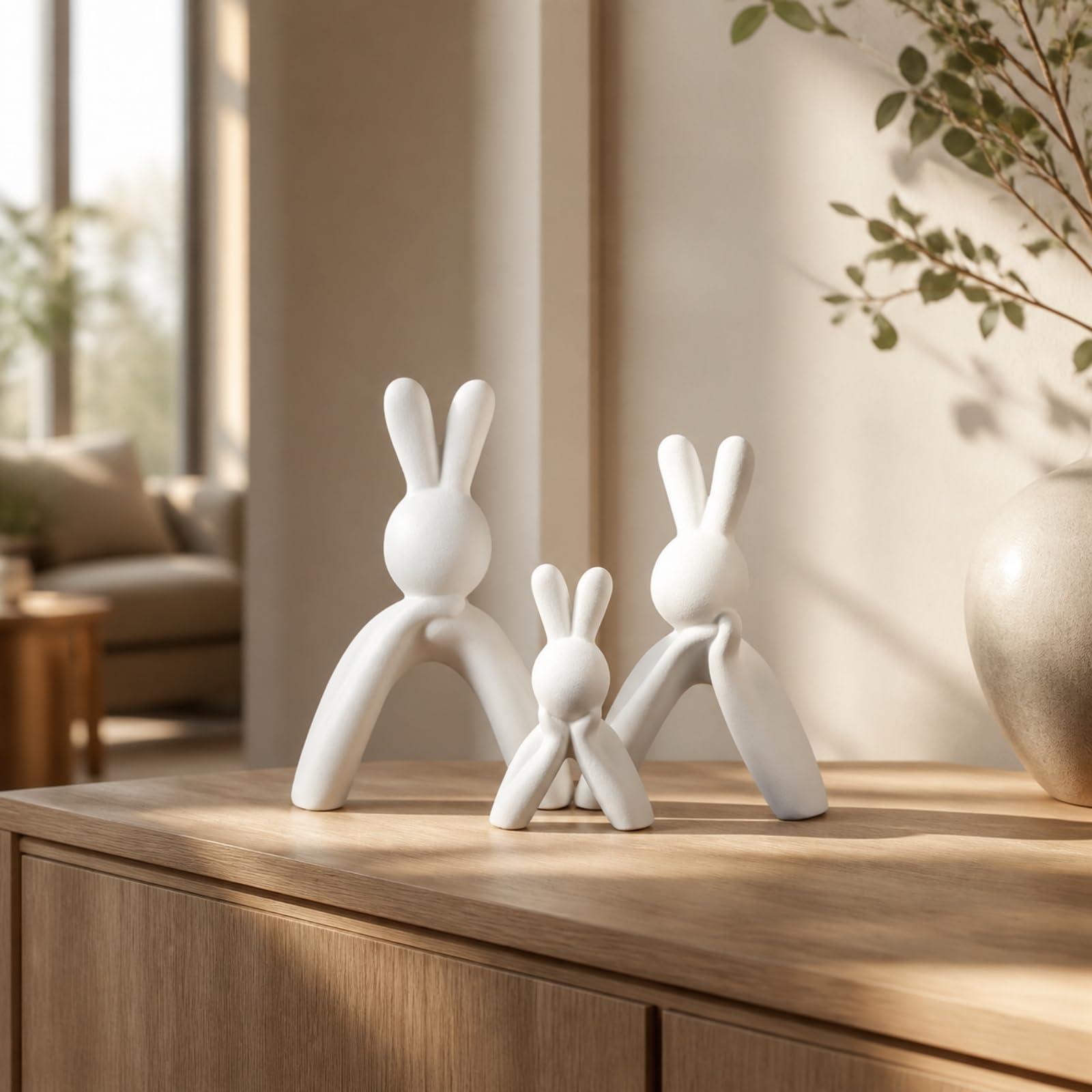 3 Stück Keramisch Osterhase | Strukturierte Oberfläche, Tischaufsatz, für Ostern, Eingangsbereich