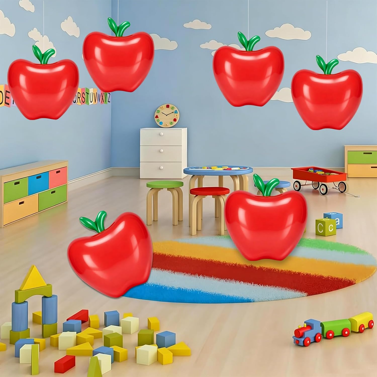 QDTK Back to School Balloons Red Apple Inflatable Balloon 12’’ Large Apple Balloons Kit for First Day of School Welcome Back Party Decorations Supplies 2PCS image 5