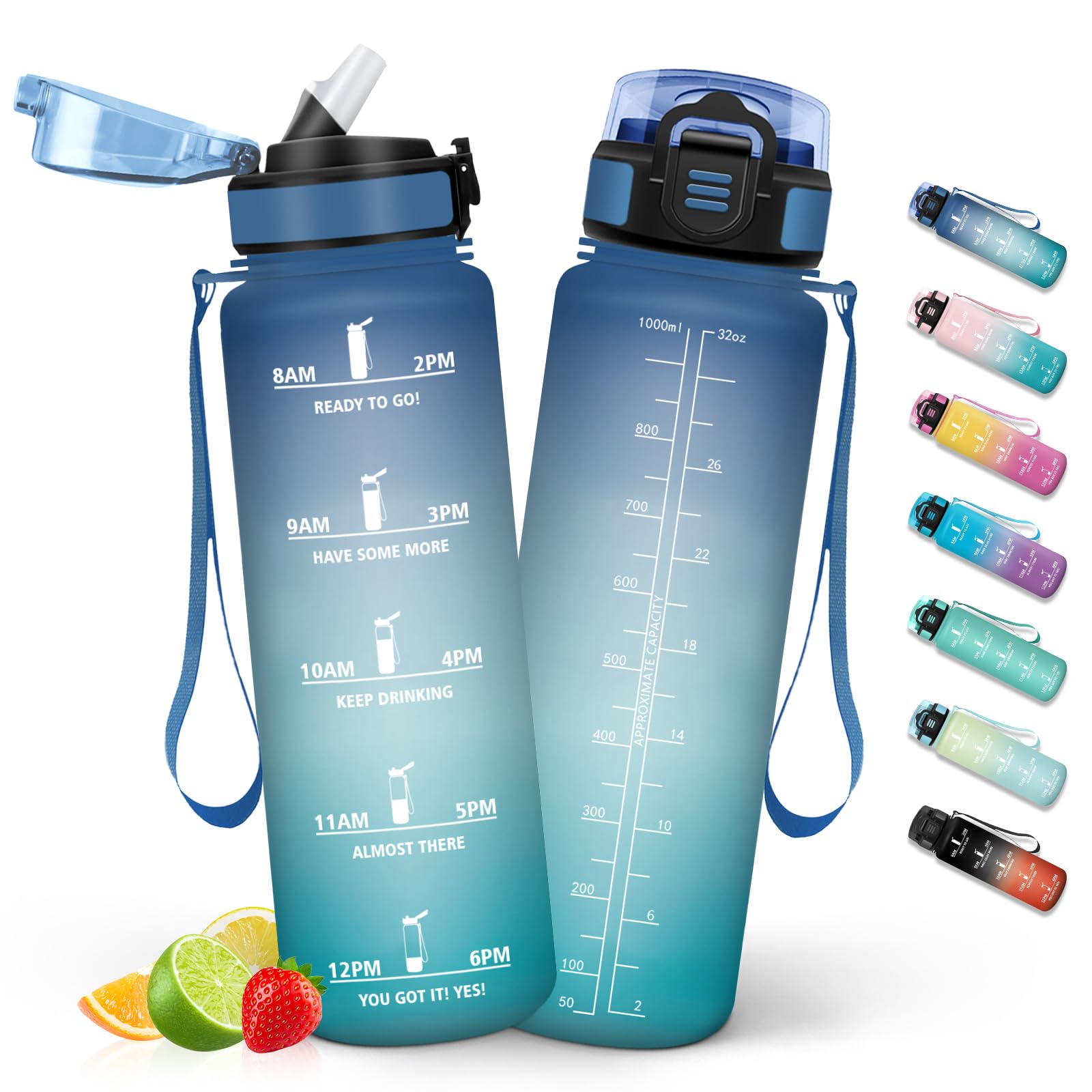 HoneyHolly Gym Water Bottle 1 Litre with Hours for Drinking, Motivational BPA-Free Water Bottle with Straw for Office, Trekking