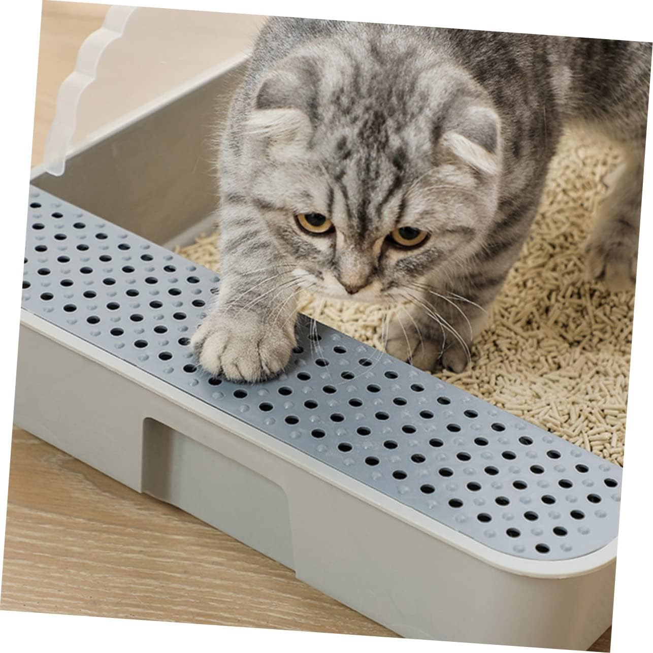 Cat Litter Box for Kittens Semi-Enclosed Easy- Design Grey Material Prevents Splashing for Cats and Easy Maintenance