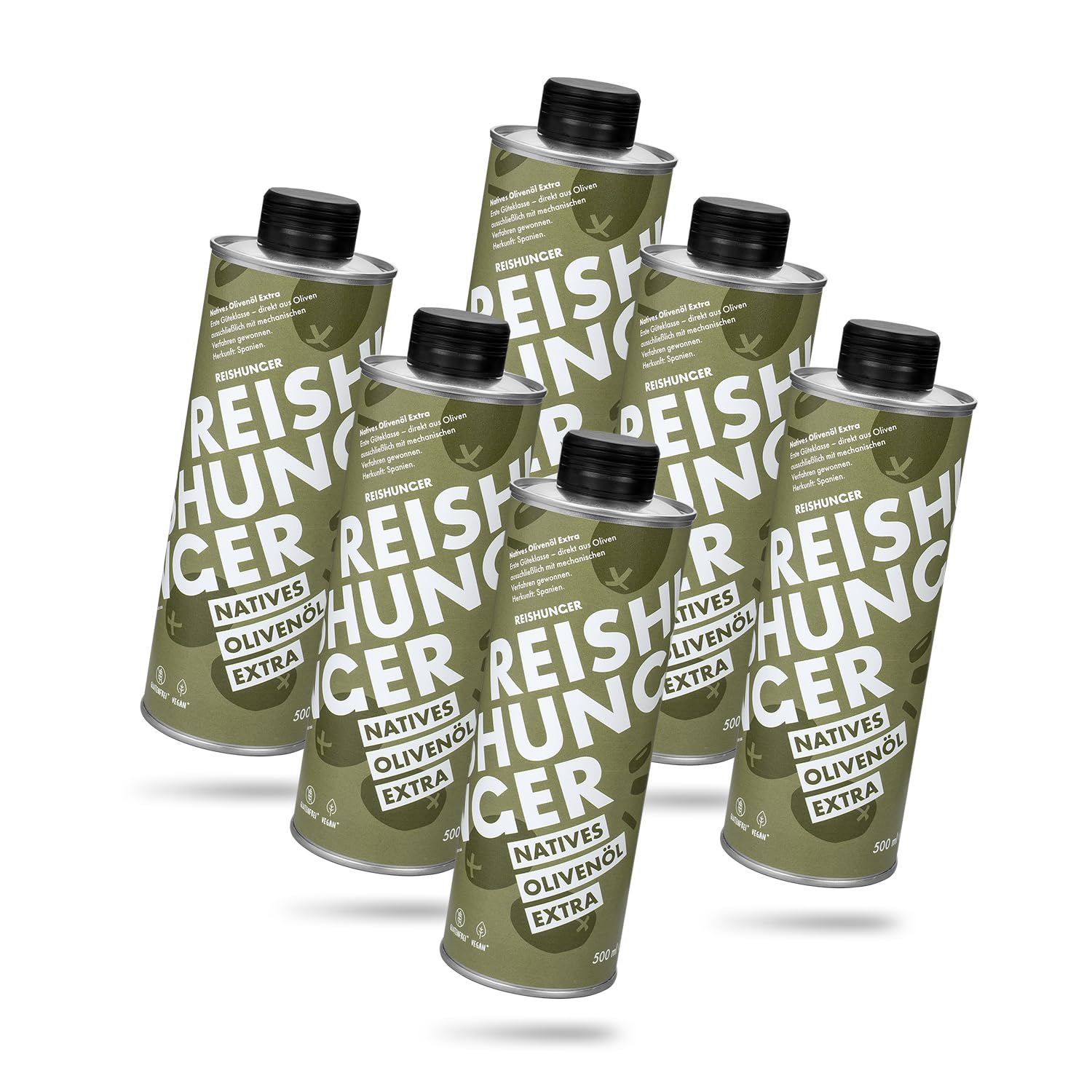 REISHUNGER – Natives Olivenöl Extra – 6 x 500 ml | Fruchtiges Speiseöl aus Spanien der ersten Güteklasse – Perfekt zum Verfeinern & den puren Genuss