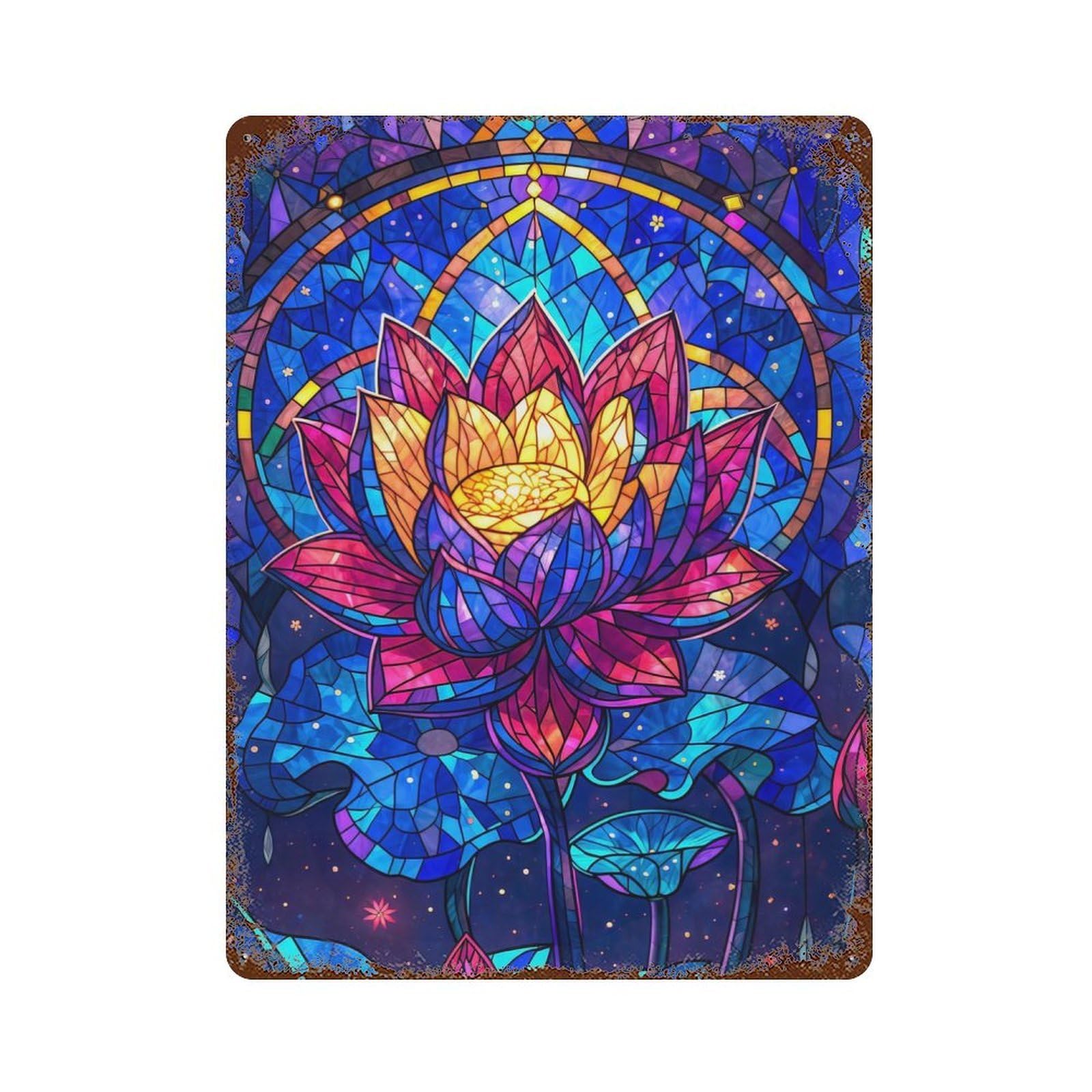 Retro Metal Sign Celestial Lotus Bloom 15.7"x11.8", Decorative Metal Wall Art for Pub, Kitchen And Man Cave Decor